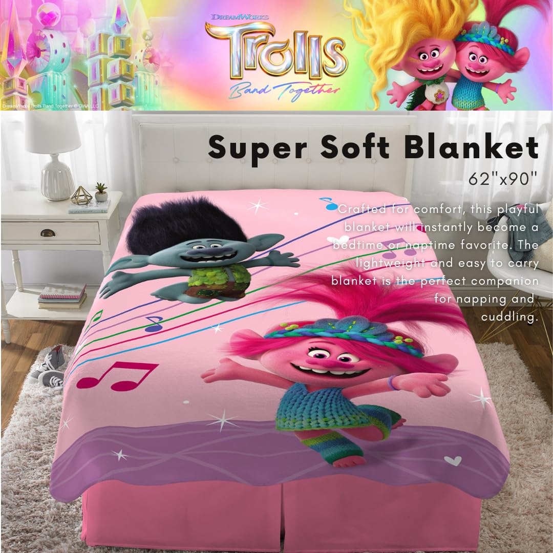 Franco Dreamworks Trolls 3 Band Together Movie Kids Bedding Super Soft Plush Throw Blanket, 62 In X 90 In, (Officially Licensed