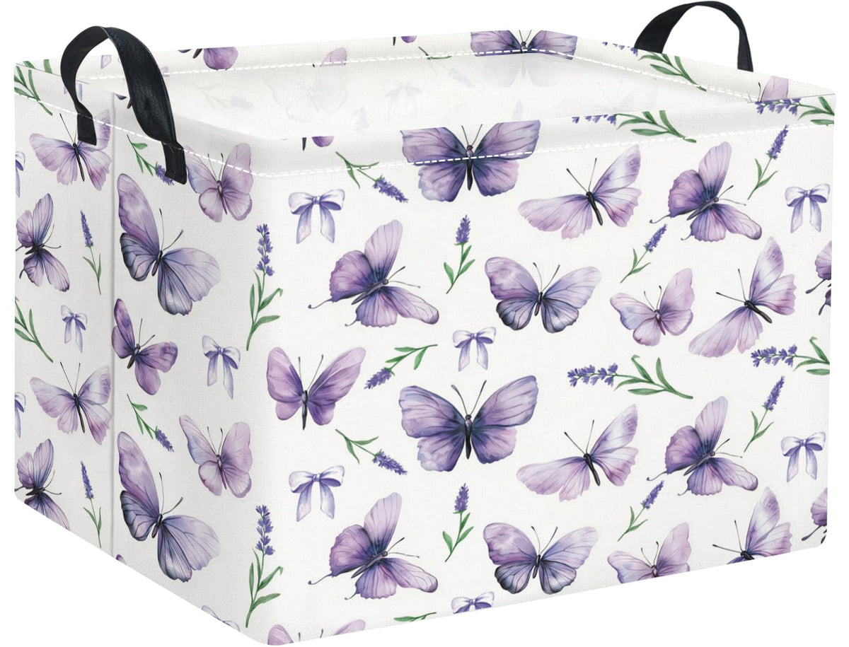 TIBAOLOVER Rectangular Baby Kids Storage Basket for Home Kitchen Girls Cute Storage Bin Organizer Room Decor(Lavender Butterfly)