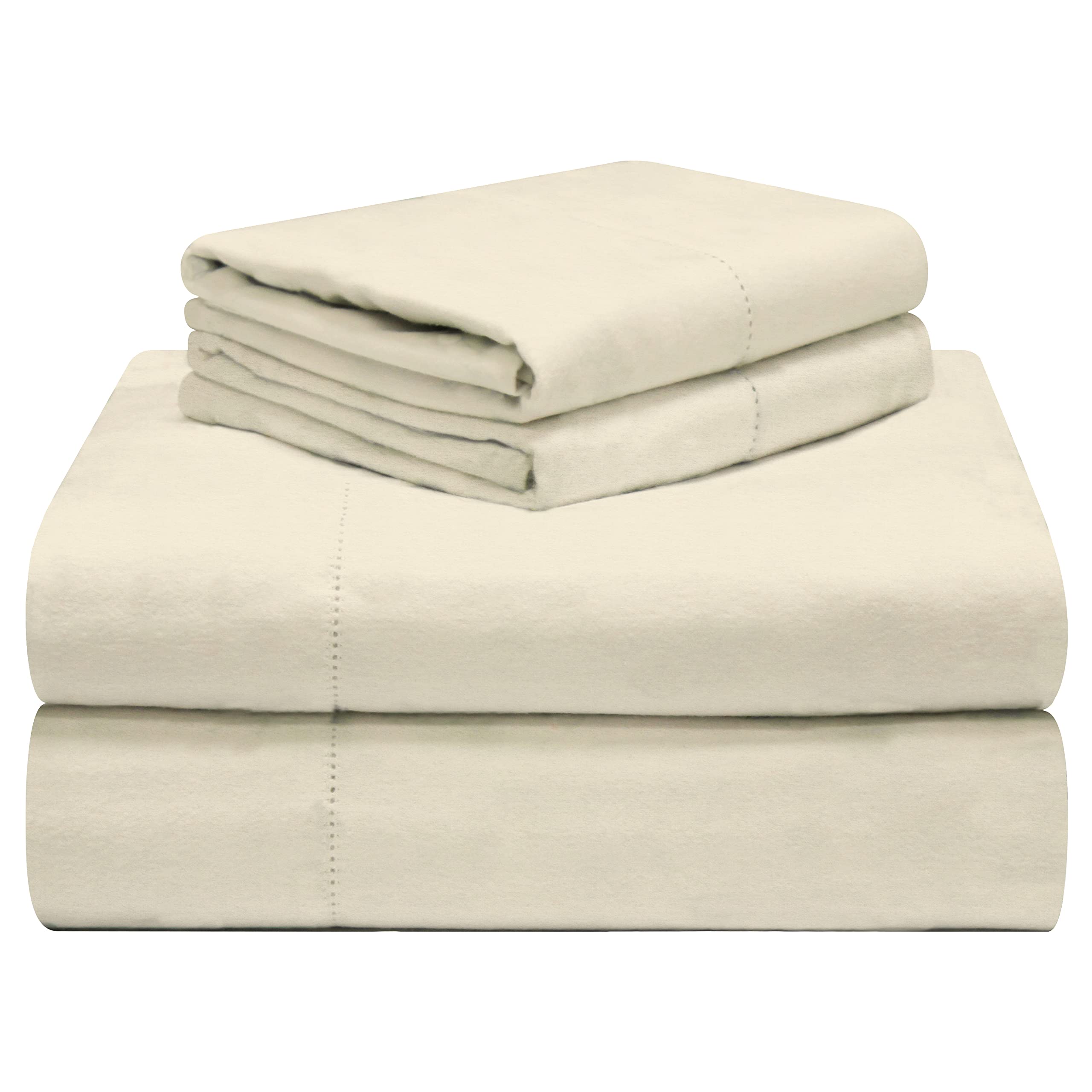 Celeste Home 190 Gsm Twin, Ivory Sheet Set- Warm & Cozy - 100% Cotton Flannel Pre-Shrunk - Extra Soft - Deep Pockets - Easy Fit