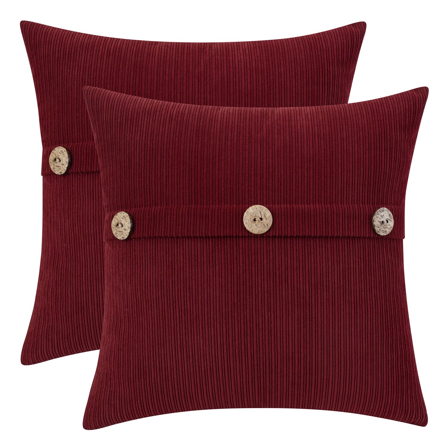 Hwy 50 Burgundy Red Decorative Throw Pillow Covers Set Cushion Cases With Triple Buttons 18X18 Inch, Chenille Soft Farmhouse Acc