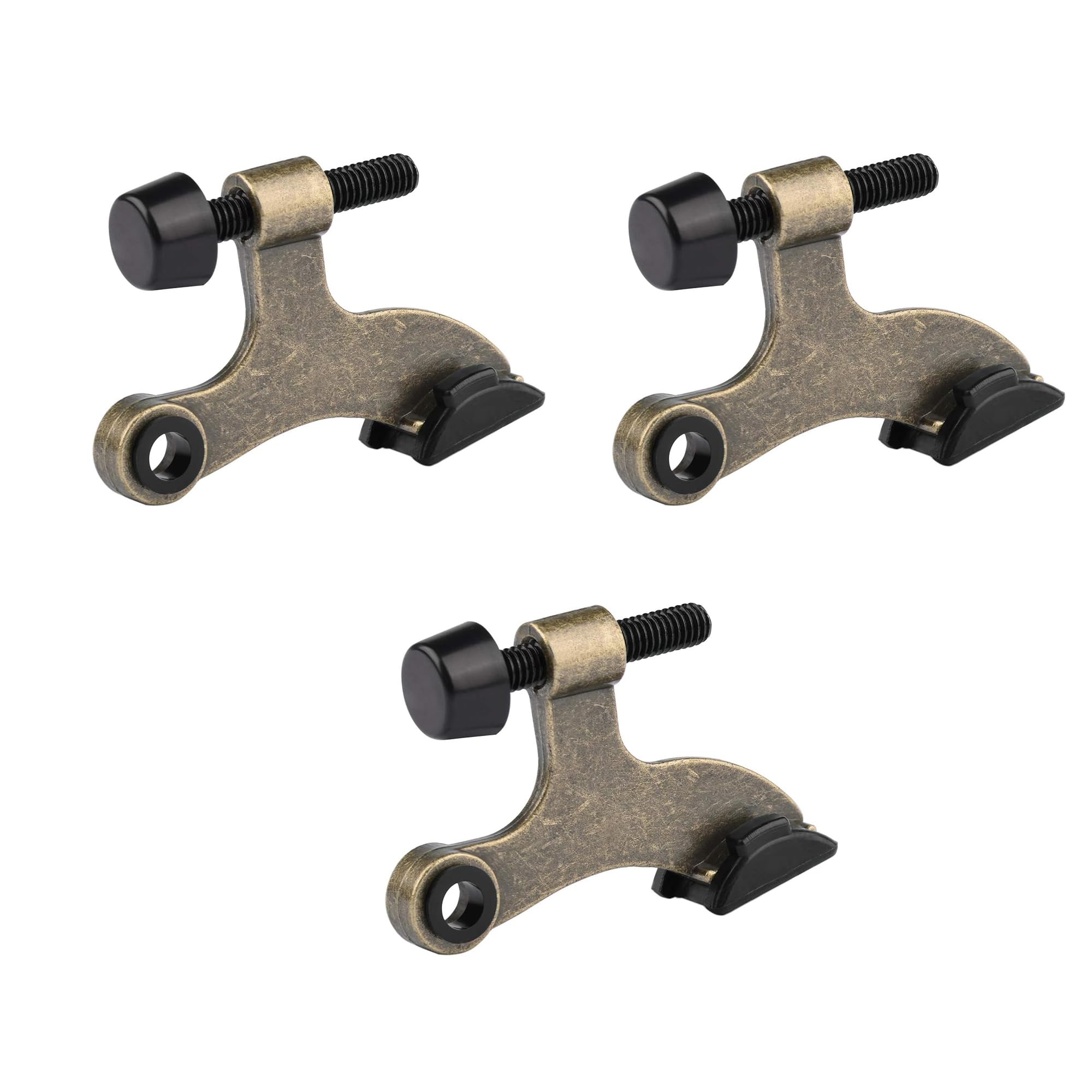 Homotek 3 Pack Hinge Pin Antique Brass Door Stopper, Adjustable Deluxe Heavy Duty Door Stopper 2-1/2'X1-3/4   , With Black Rubb