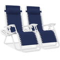 Best Choice Products Set of 2 Adjustable Steel Mesh Zero Gravity Lounge Chair Recliners w/Pillows and Cup Holder Trays - Navy/Wh