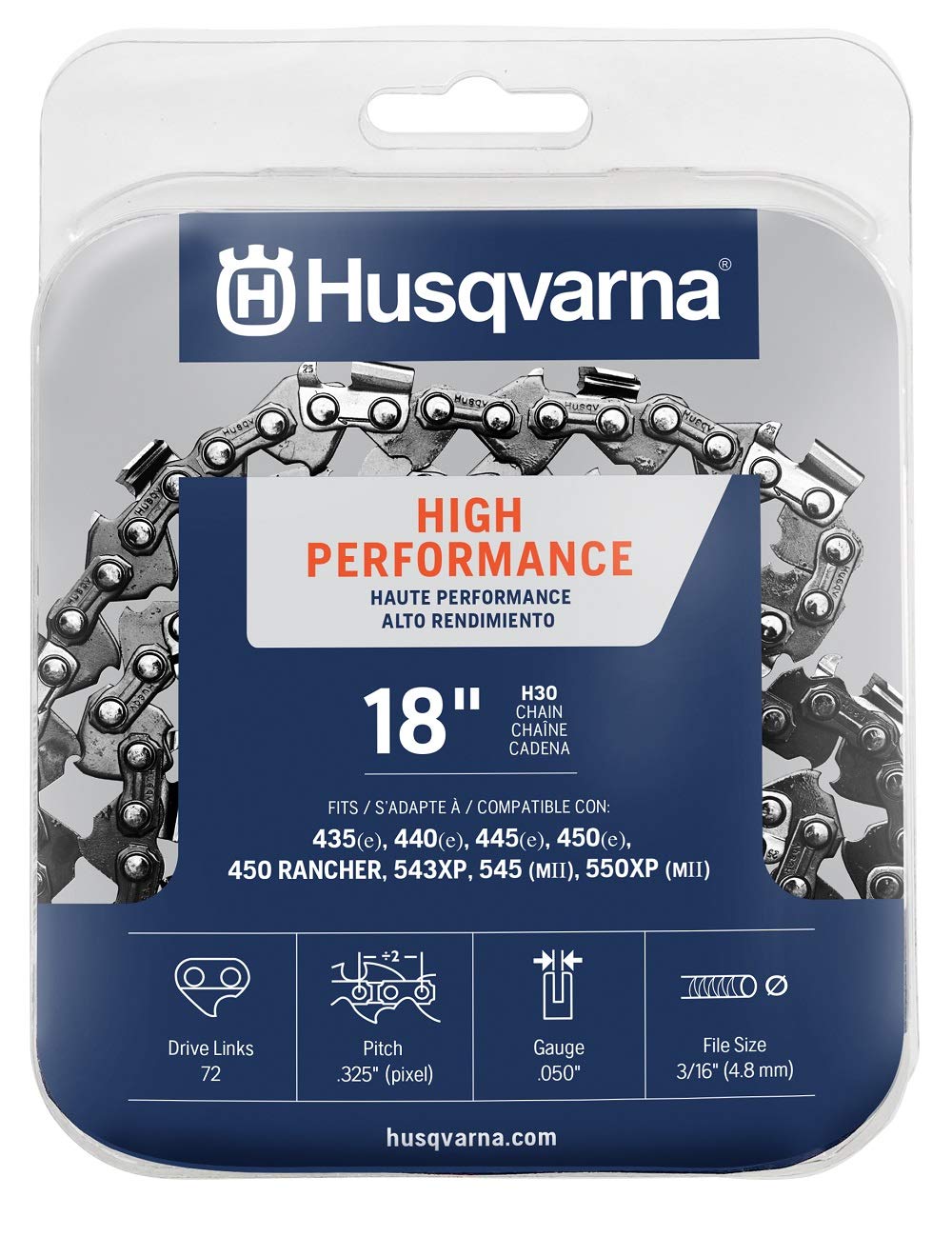 Husqvarna Chainsaw Chain 18-Inch .050 Gauge .325 Pitch Low Kickback Low-Vibration ,Orange/Gray