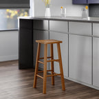 Winsome Carrick Bar Stool, 29In Height, Solid Wood, Teak Finish