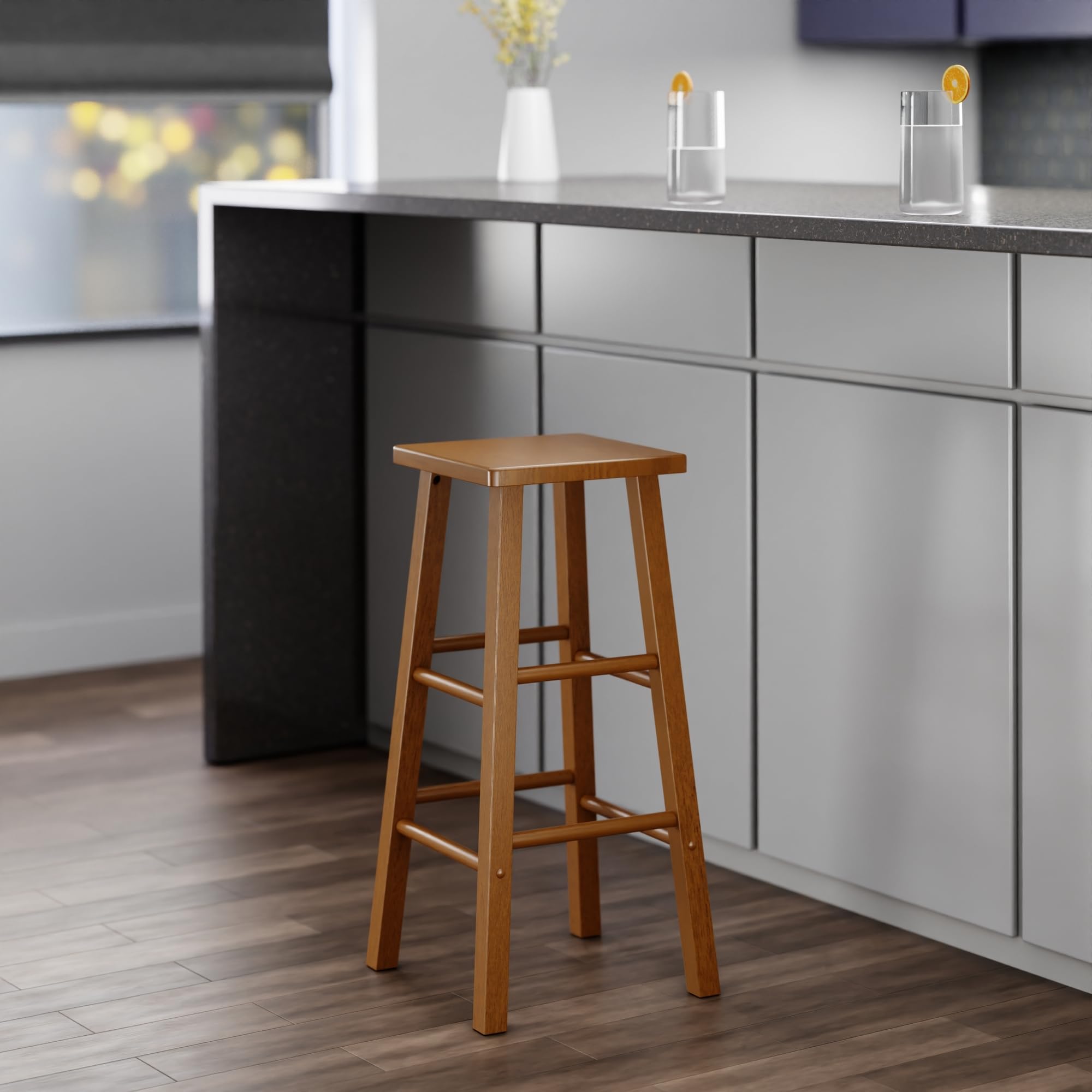 Winsome Carrick Bar Stool, 29In Height, Solid Wood, Teak Finish