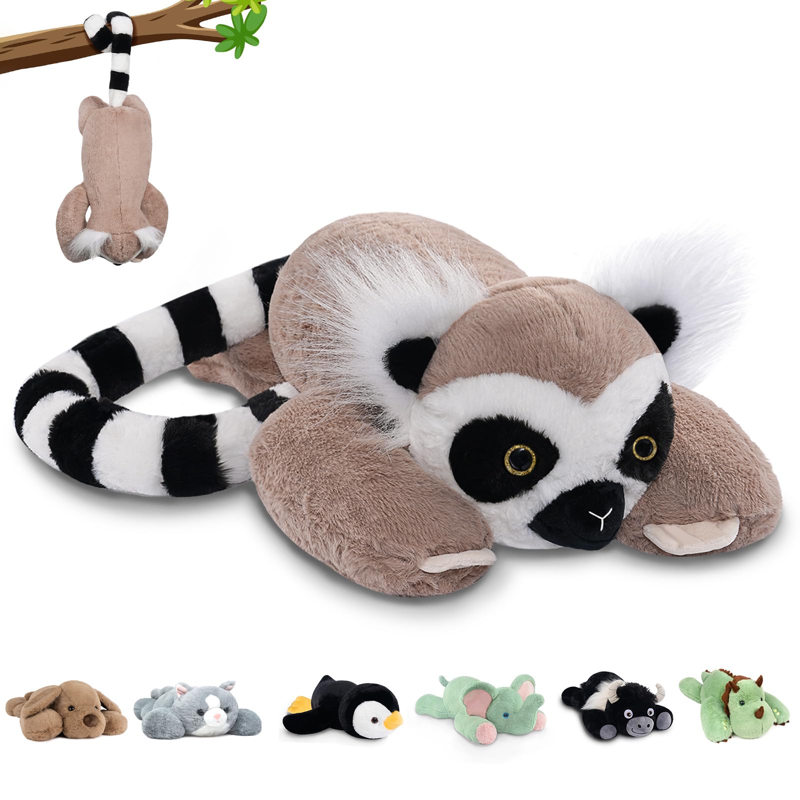 Niuniu Daddy 20' | 3.3 Pound Lemur Weighted Stuffed Animals, Large Pillowfort Plush Animal Toys For Kid Adult Baby, Cute Body P