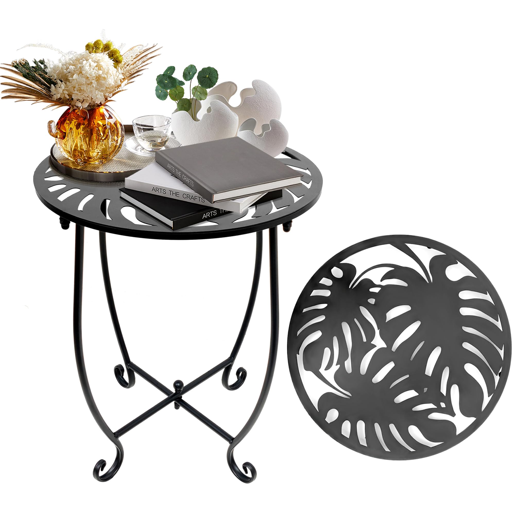 Outdoor Side Table For Small Spaces, Versatile 14 Inch Round Metal End Table For Patio Balcony Yard Porch Garden Bedside, Anti-R