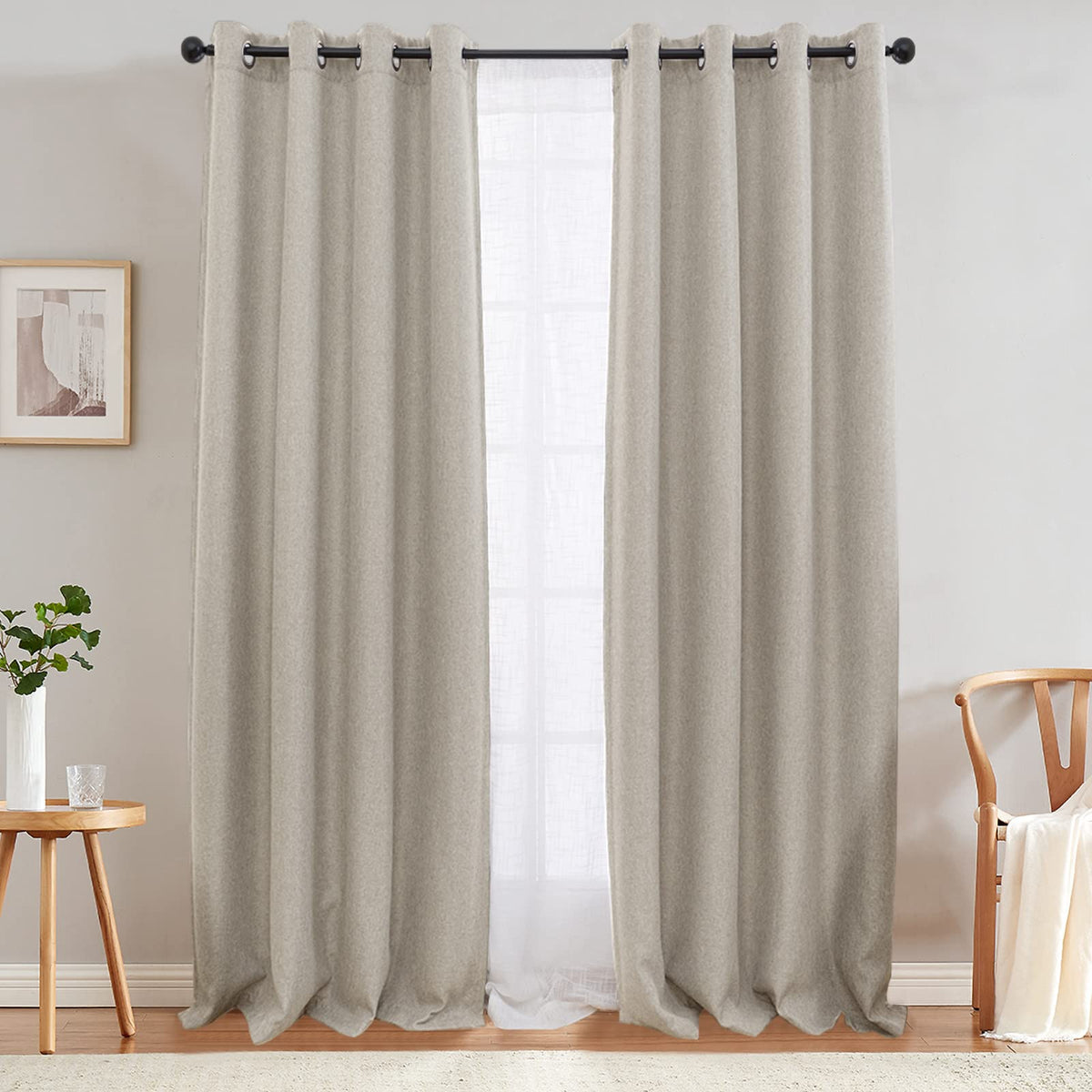 Jinchan 70% Blackout Linen Textured Curtain 108 Inch Long For Living Room Thermal Insulated Grommet Top Window Drape For Bedroom