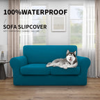 Easy-Going 100% Dual Waterproof 3 Pieces Loveseat Cover Stretch Soft Couch Cover For Dogs, Sofa Slipcover For 2 Separate Cushion Couch Leakproof Furniture Protector For Kids, Pets Peacock Blue