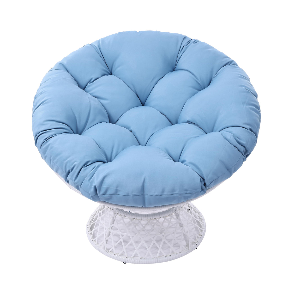 Hubhalsun Rattan Wicker 360 Swivel Papasan Chair With Cushion For Livingroom, Bedroom, Reading Room, Leisure Lounge (White Frame