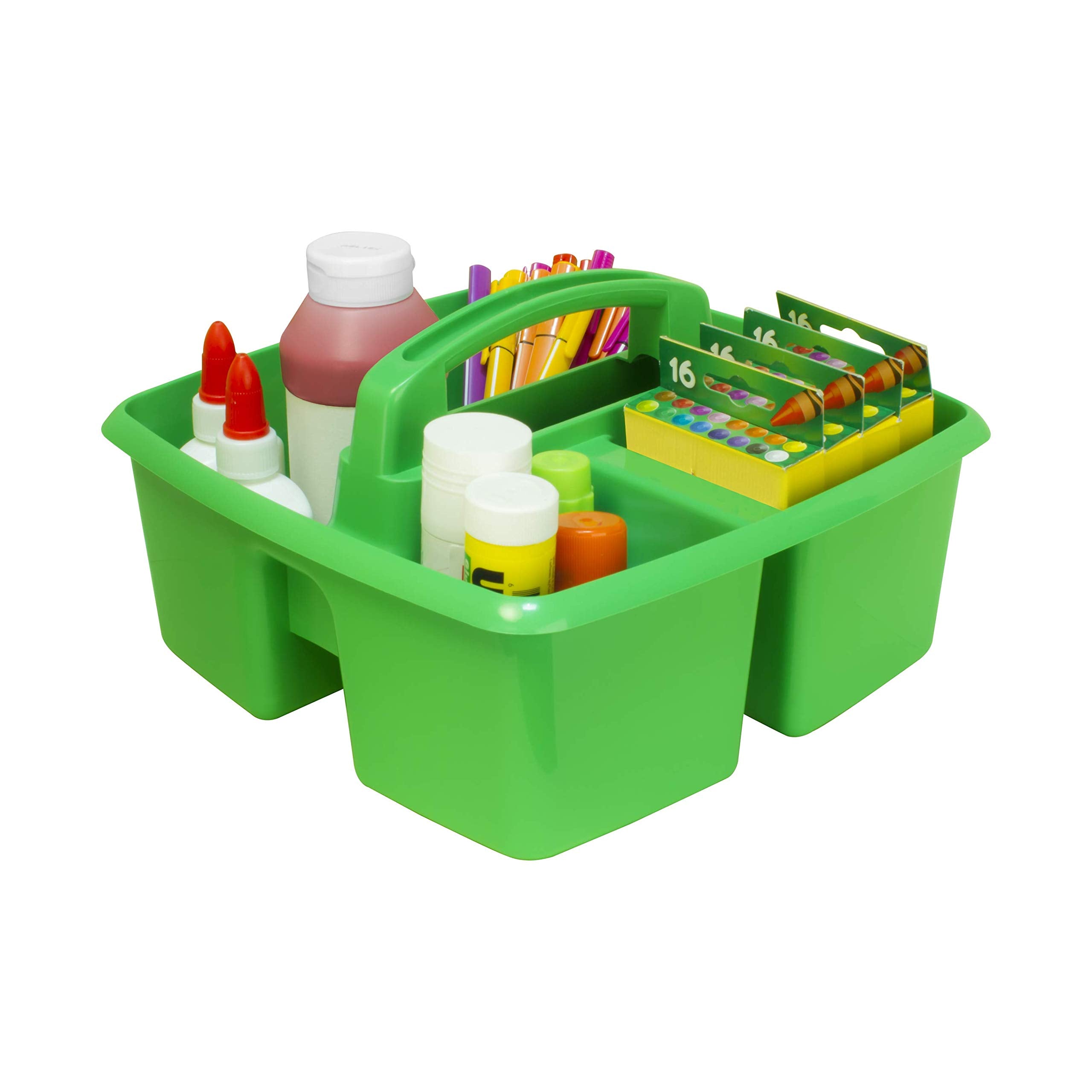 Storex 3-Compartment Small Caddy - Multipurpose Classroom Organizer With Handle, Green, 5-Pack (00951U06C)