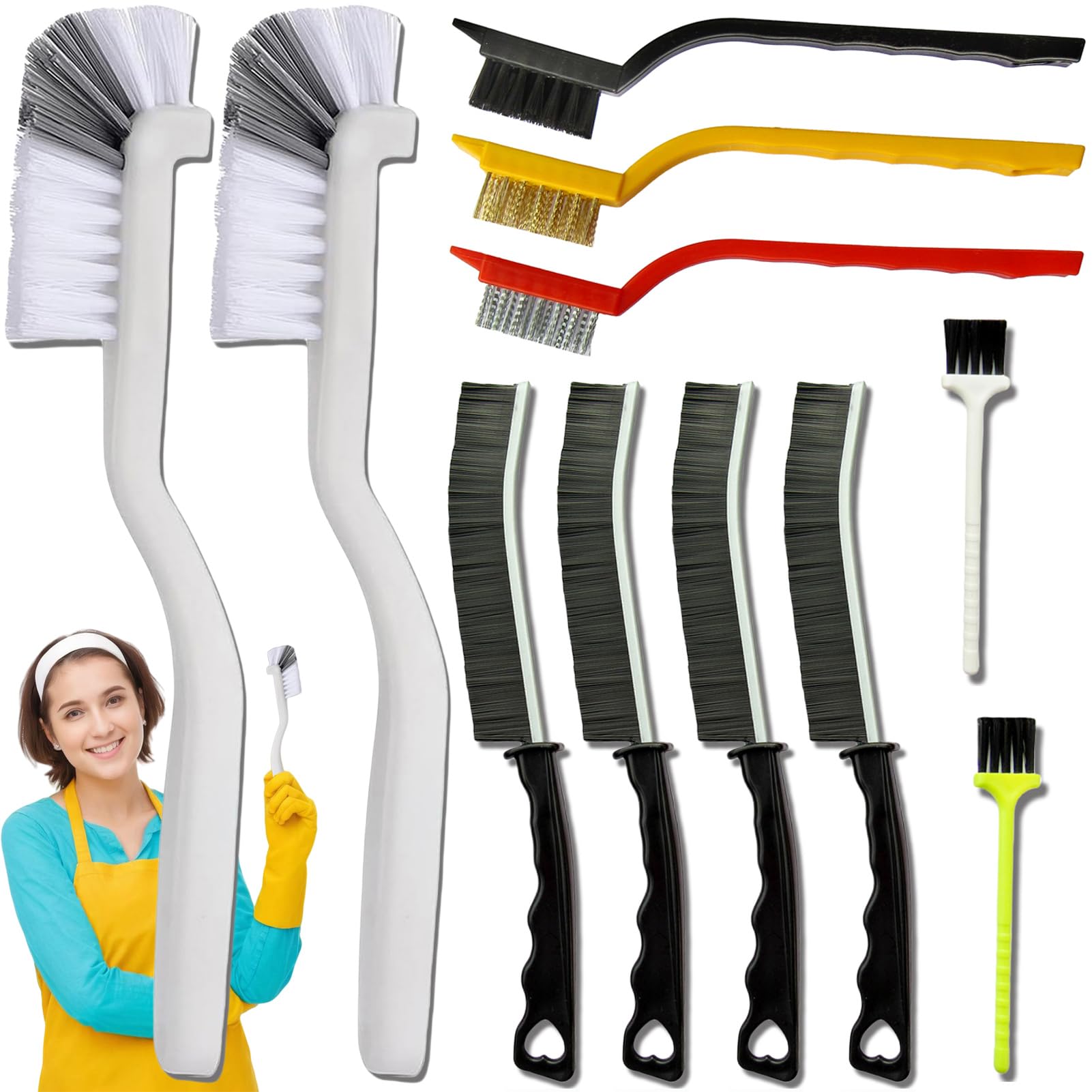 11Pcs Crevice Cleaning Brush,Gap Cleaning Brush with Long Handle,Small Gap Cleaning Brush for Bathroom Kitchen Toilet Water Cup 