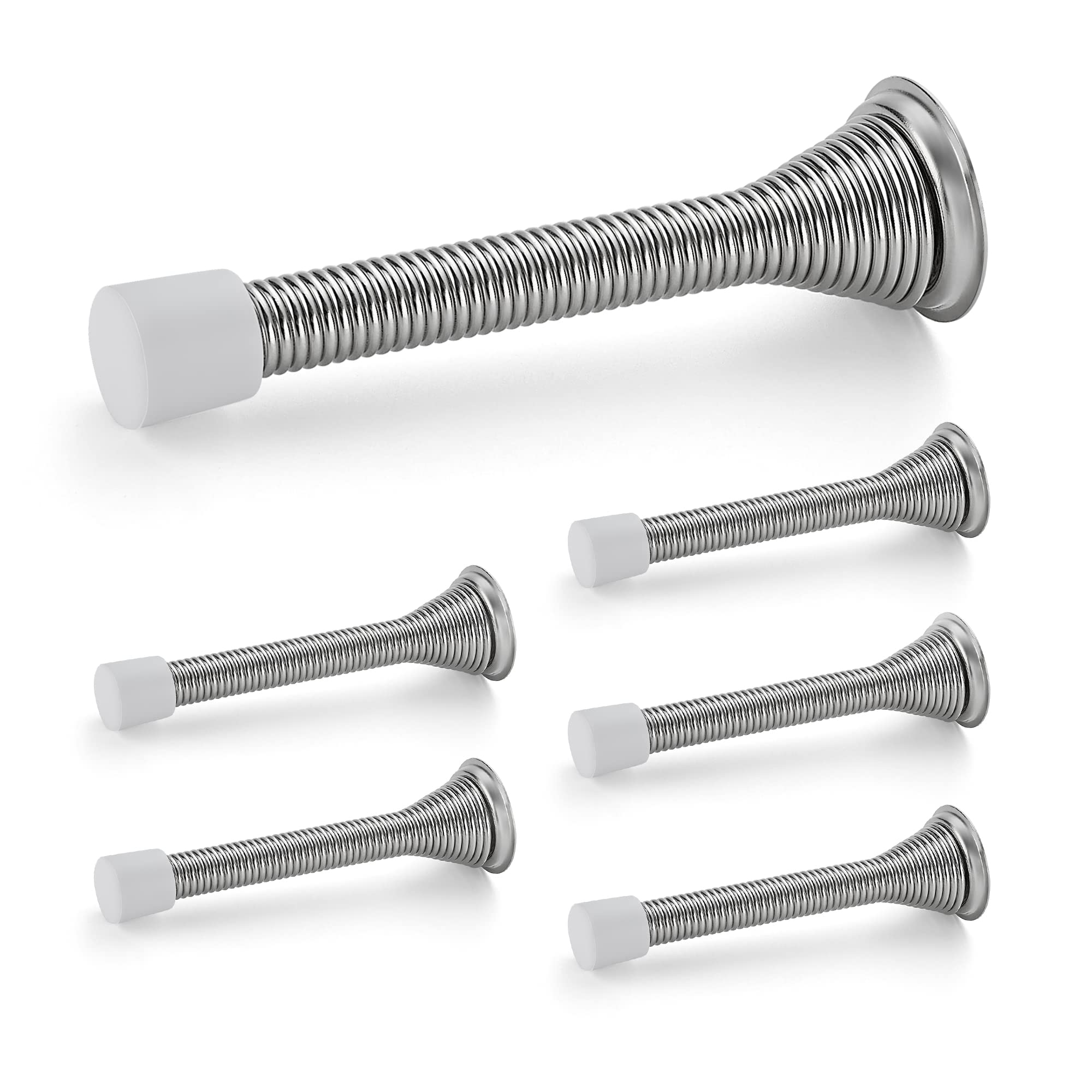 Ravinte Door Stoppers, 6 Pack Spring Door Stops With Rubber Bumper, Satin Nickel Door Stoppers For Bottom Of Door