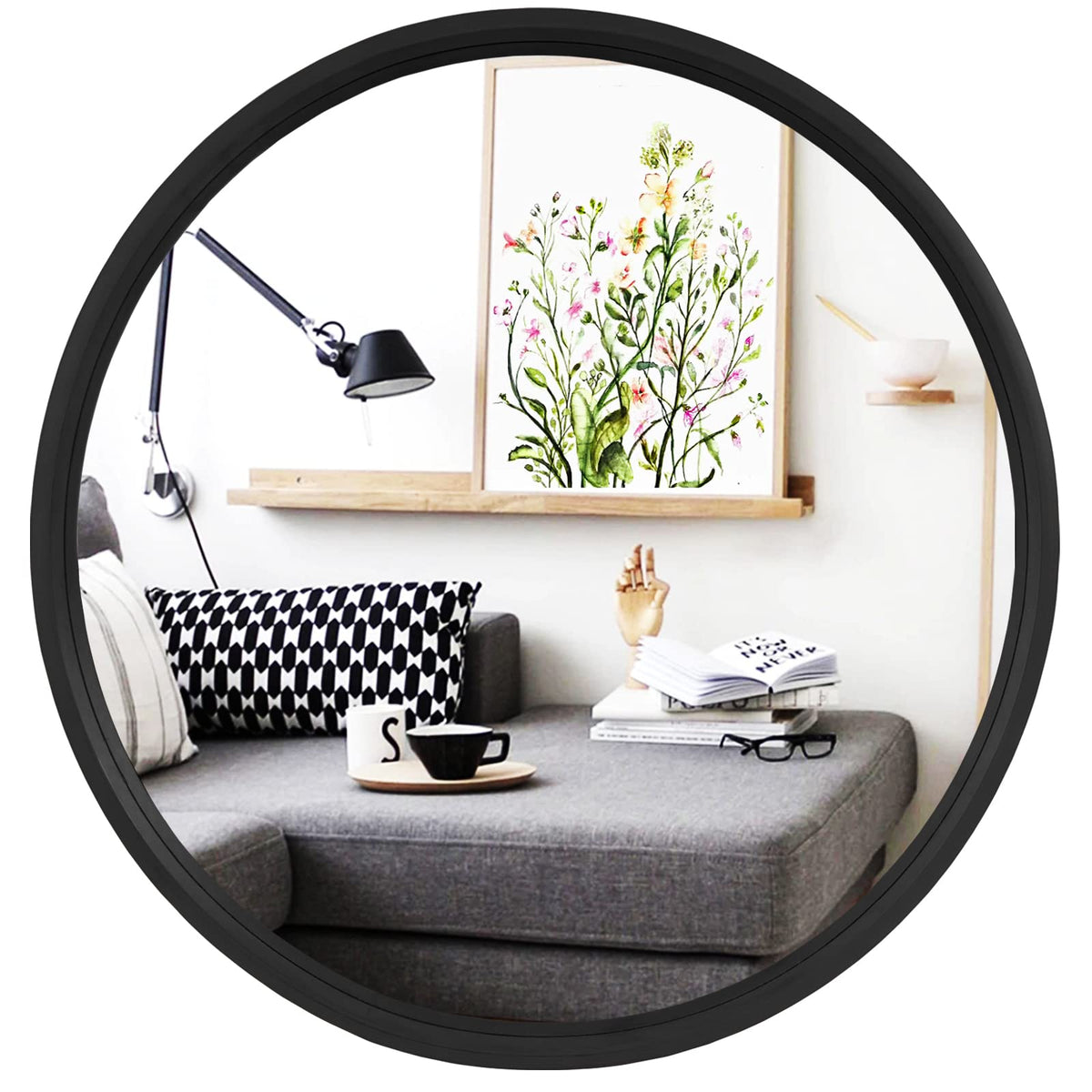 WallBeyond Round Wood Mirror 32 inch Black Circle Wall Mirror for Bathroom Round Wall Mirror for Wall Decor, Vanity, Entryway Li