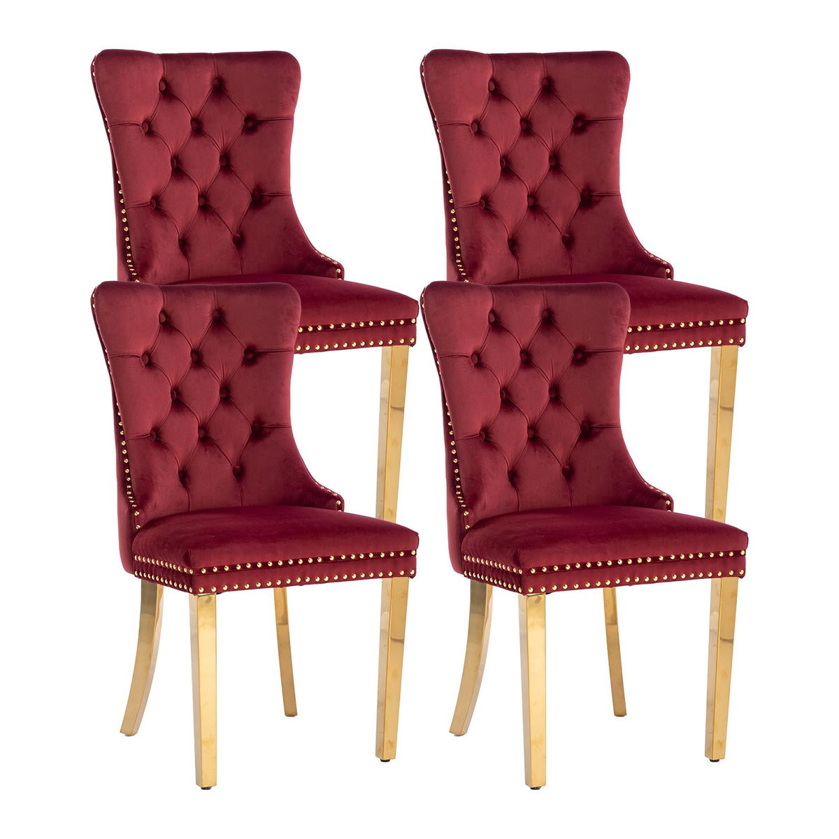 Velvet Dining Chairs Set Of 4, Dining Room Chairs Set Of 4, Tufted Upholstered Dining Room Chair, Back Ring Pull Trim, Golden St