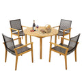 Tangkula 5 Pieces Patio Dining Set, 4 Patio Wicker Armchairs and Round Acacia Wood Dining Table, Outdoor Table and Chairs Set fo