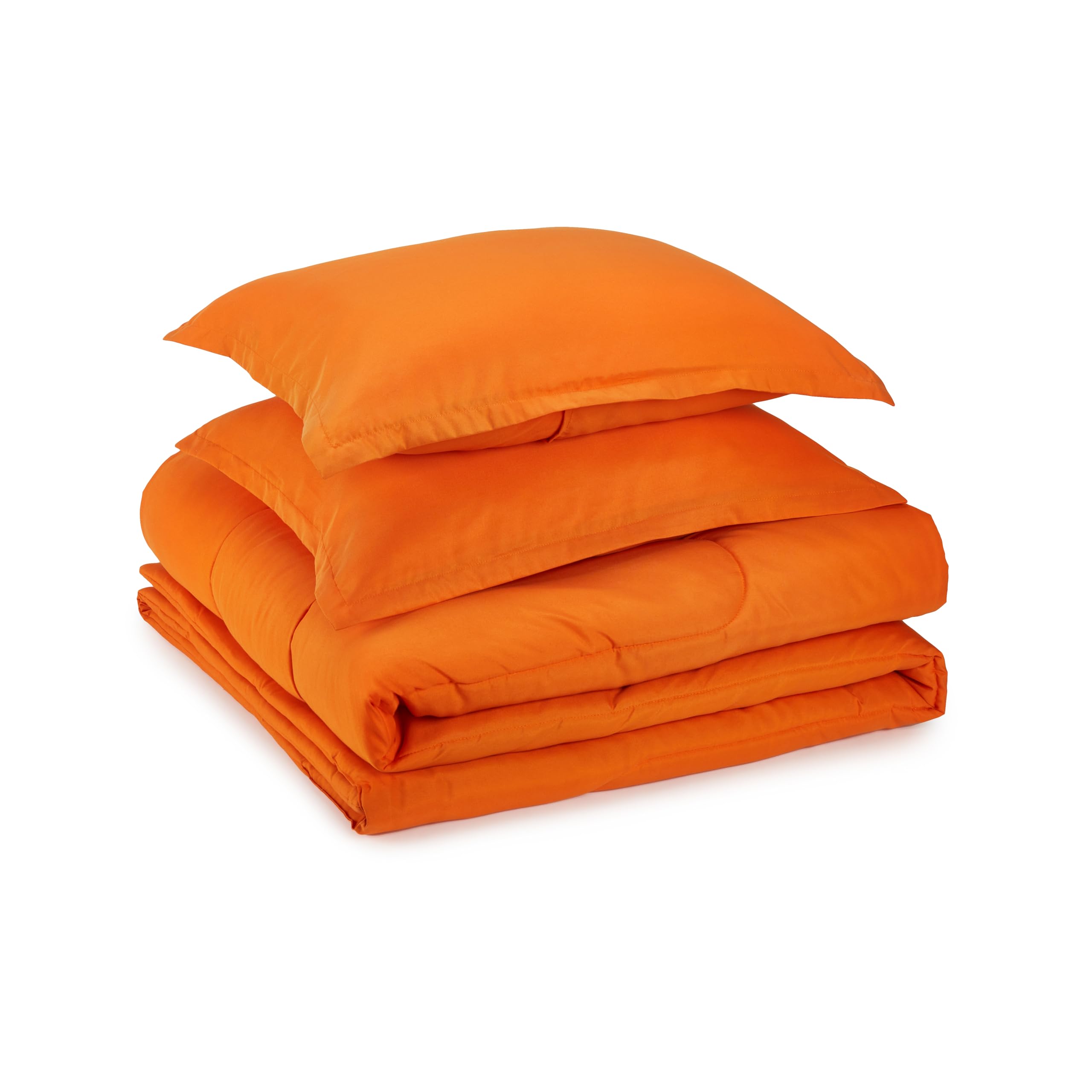 Amazon Basics 3 Piece Microfiber Kid'S Comforter And Pillow Sham Set Bright, Full/Queen, Bright Orange, Solid