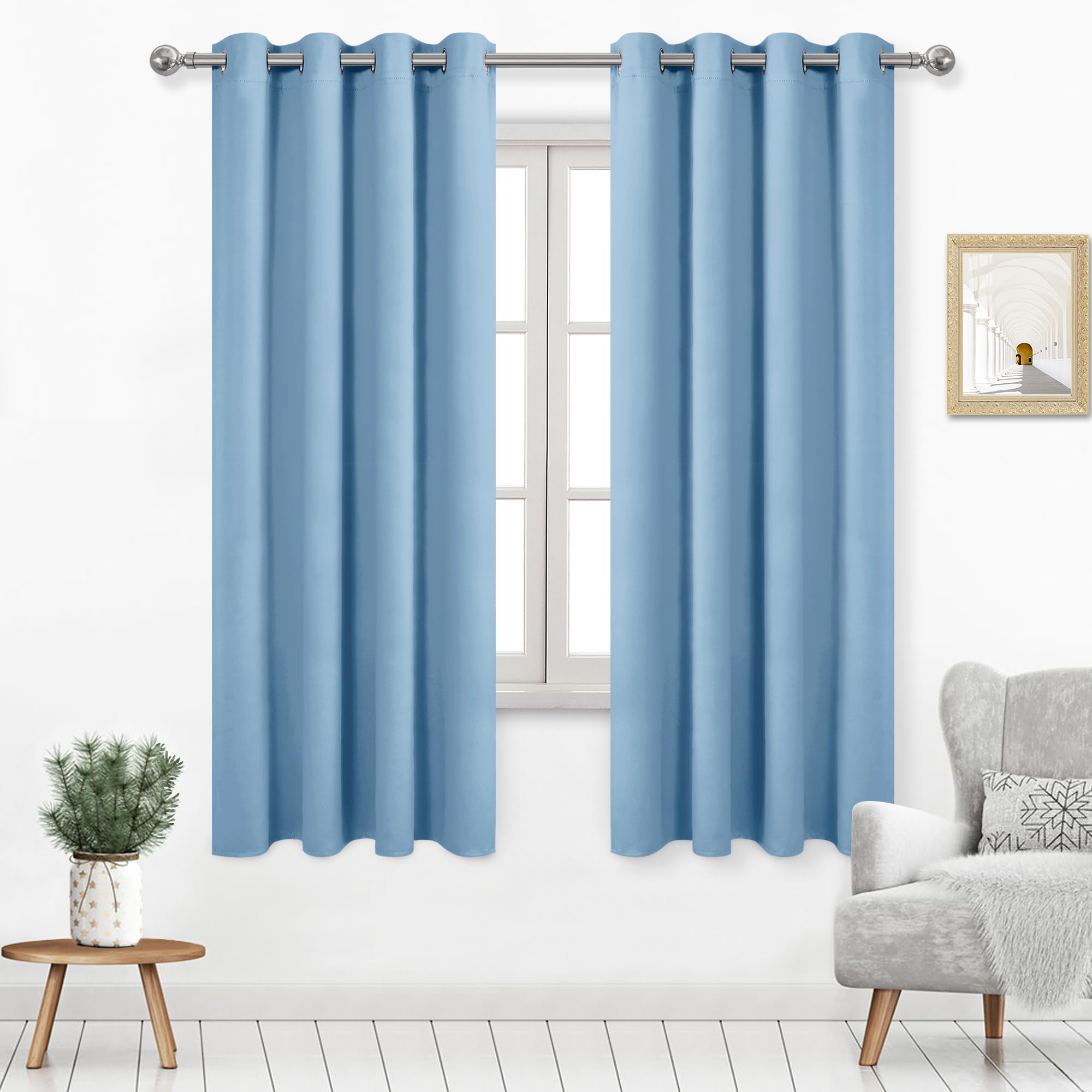 Dwcn Blackout Curtains For Bedroom, Thermal Living Room Curtains, W52 X L72 Inches Long, Set Of 2, Light Blue