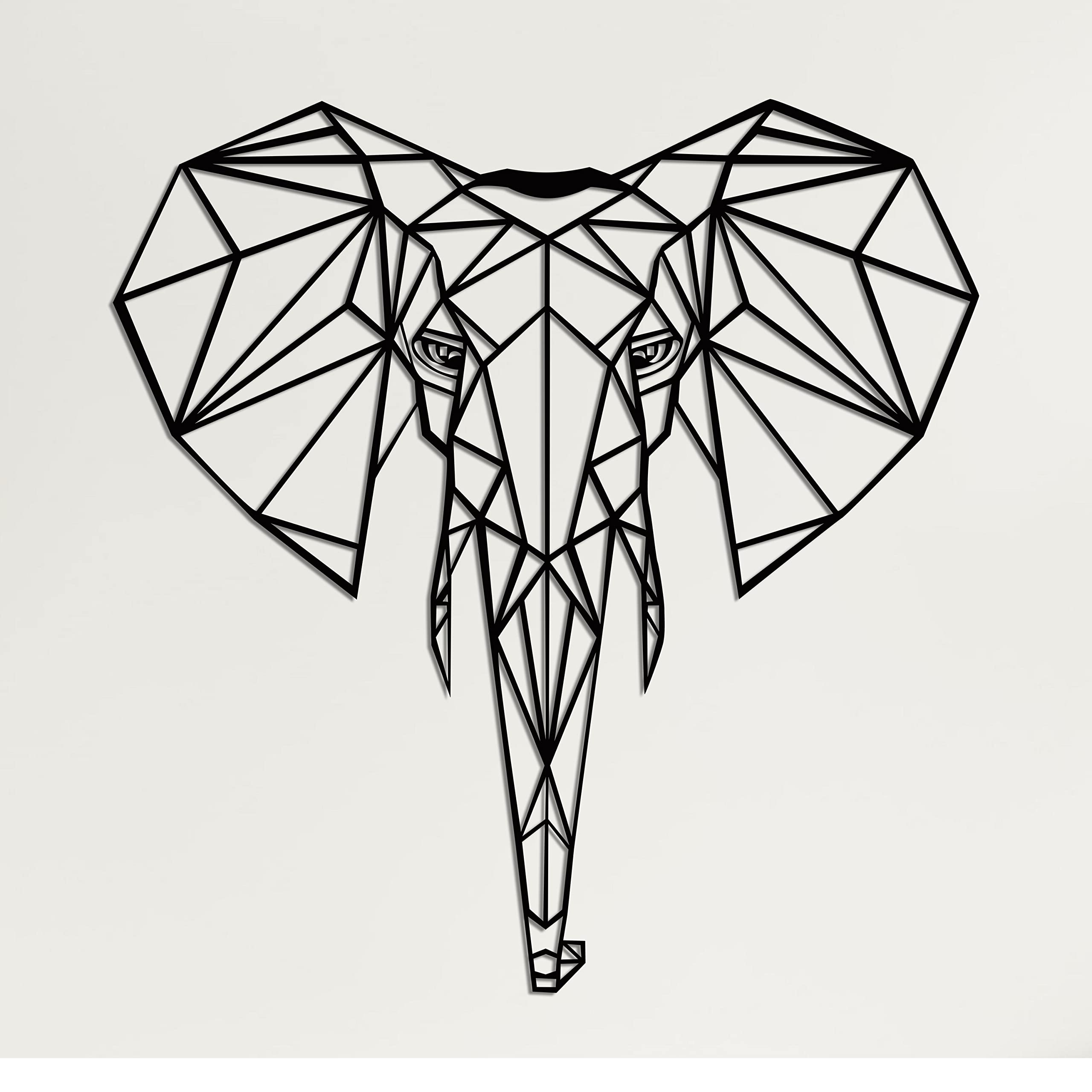 DEKADRON Metal Wall Art- Geometric Elephant Head -3D Wall Silhouette Metal Wall Decor Home Office Decoration Bedroom Living Room