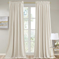 Stangh 102 Inches Beige Velvet Curtains Luxury Rod Pocket Decor For Living Room, Thermal Insulated Window Drapes Soundproof Ligh