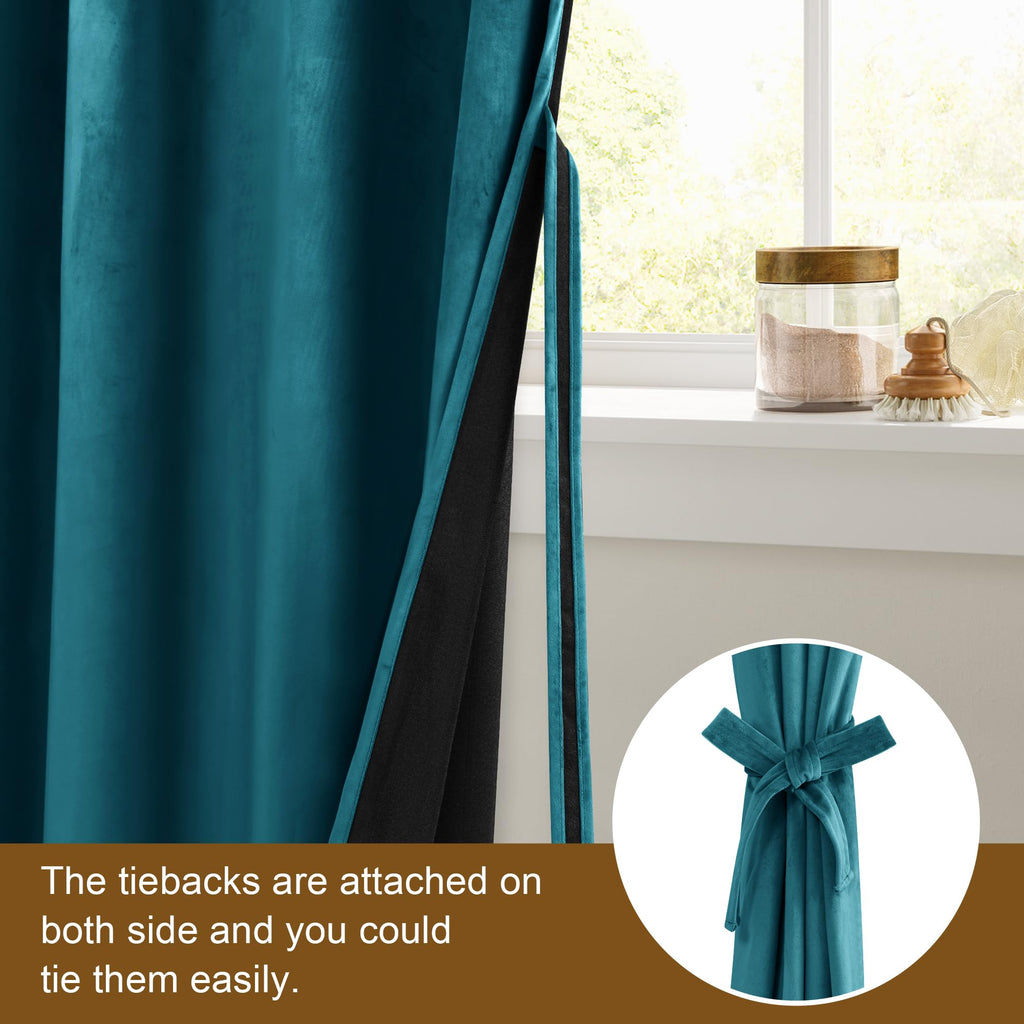 Dwcn Teal Velvet Blackout Curtains - 90 Inches Long Tieable Window Curtains Panels Grommet Design Thick Fabric Thermal Insulated