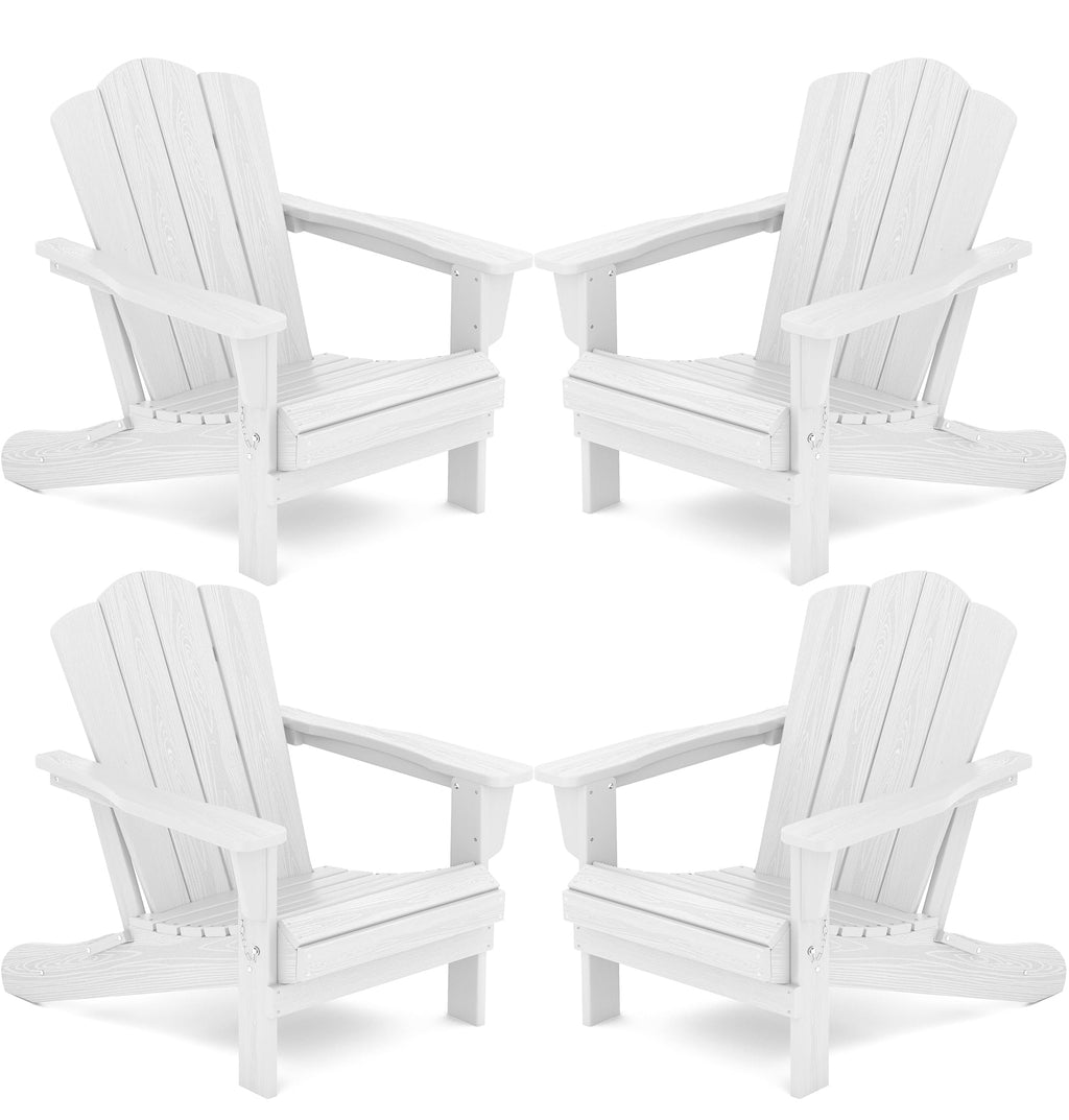 Kingyes Folding Adirondack Chair Set Of 4, Hdpe All-Weather Folding Adirondack Chair, White
