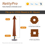 Nettypro Umbrella Cover Outdoor Patio Waterproof Market Umbrella Cover Up To 12 Feet Outdoor Umbrella, Brown
