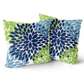 Navy Blue Green Pillow Covers 18X18 Light Blue Dahlias Flowers Modern Farmhouse Rustic Decorative Cotton Couch Pillow Cases With