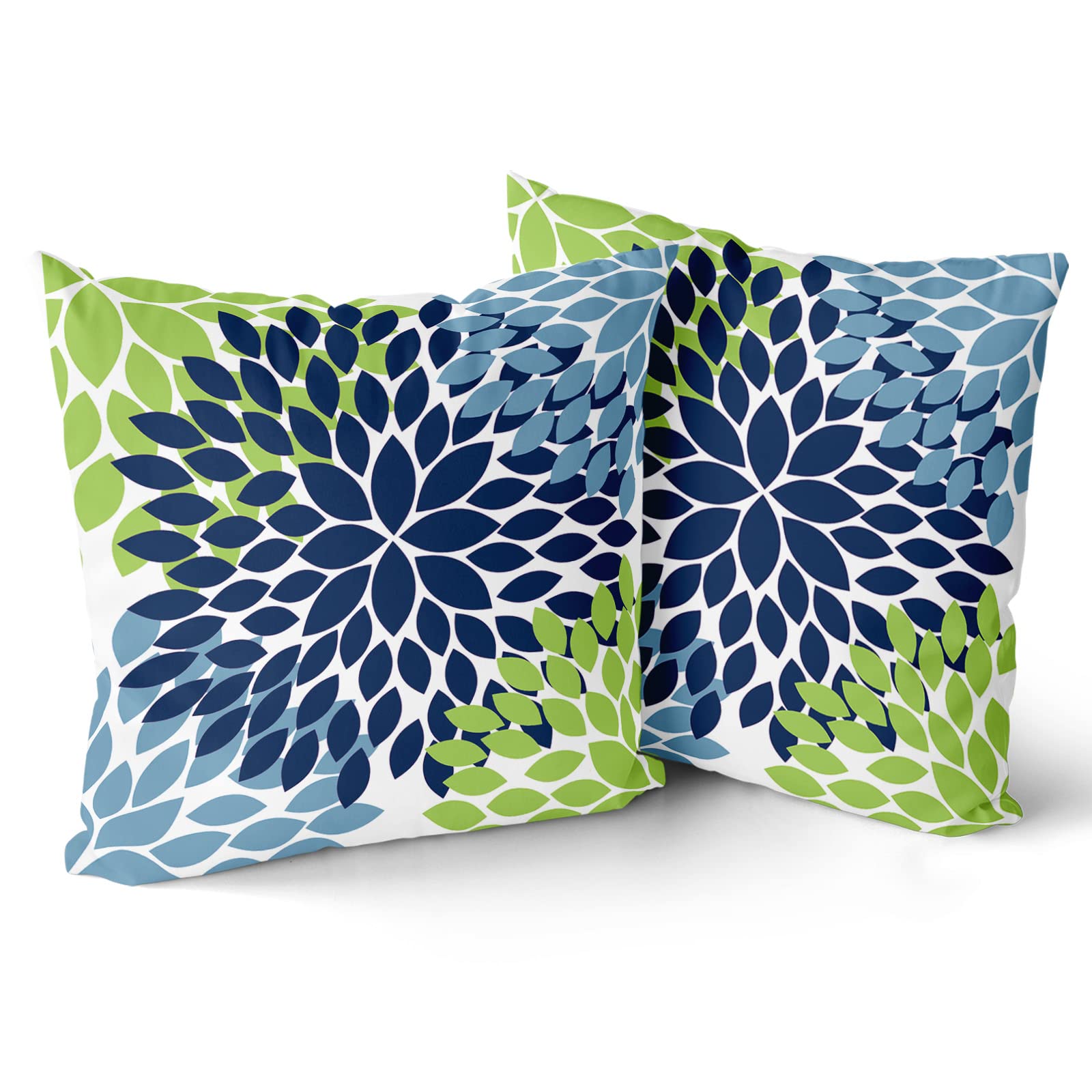 Navy Blue Green Pillow Covers 18X18 Light Blue Dahlias Flowers Modern Farmhouse Rustic Decorative Cotton Couch Pillow Cases With