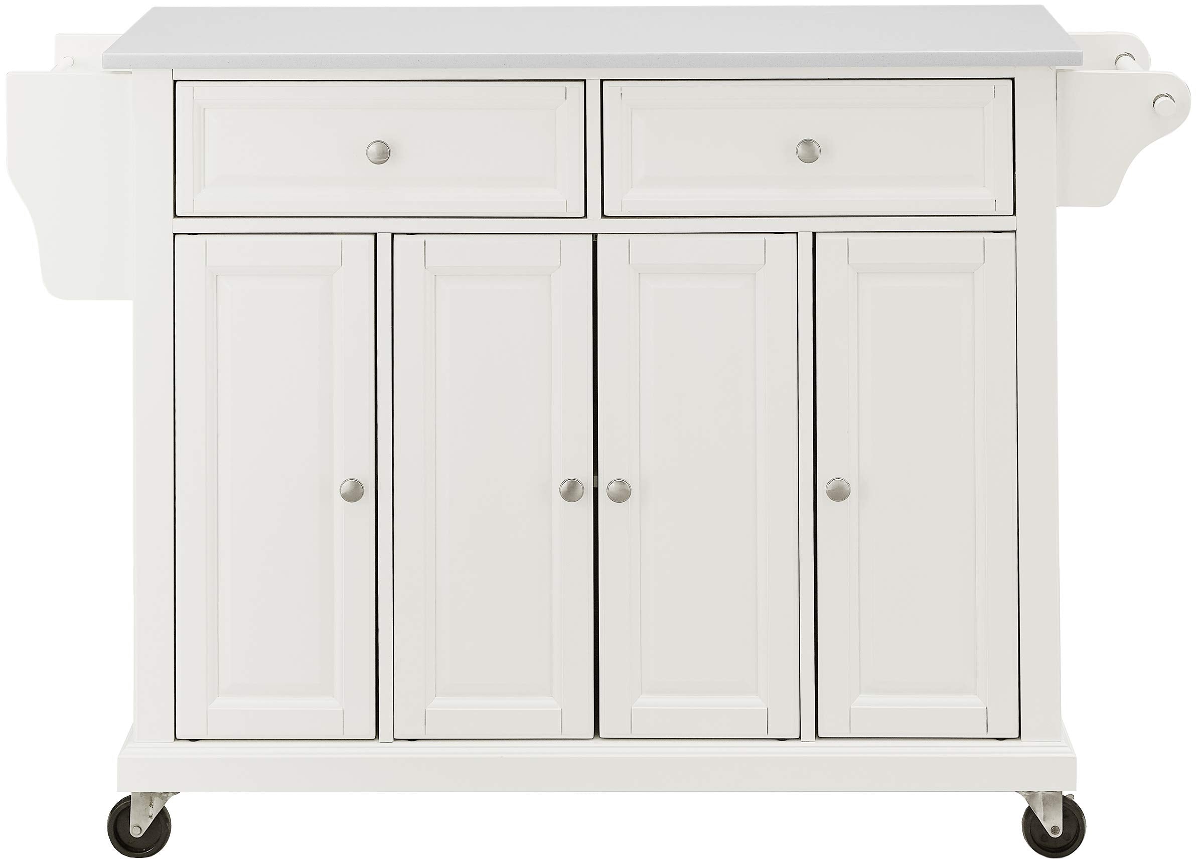 Crosley Furniture Full Size Stone Top Rolling Kitchen Island Storage Cart, Microwave Stand, Spice Rack, White