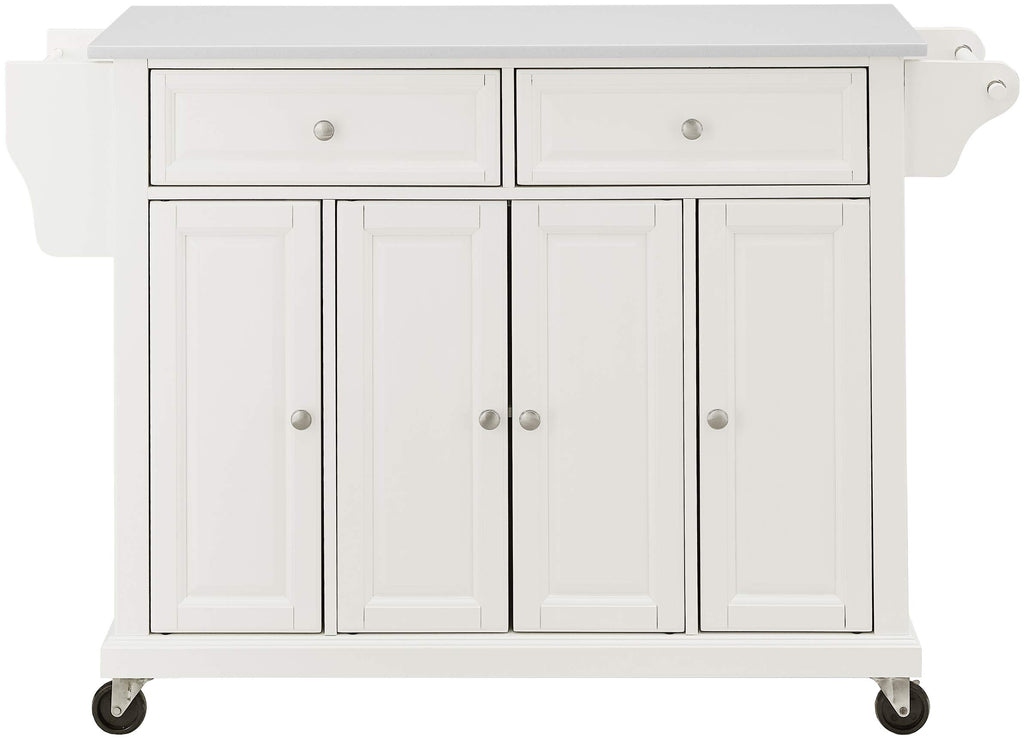 Crosley Furniture Full Size Stone Top Rolling Kitchen Island Storage Cart, Microwave Stand, Spice Rack, White