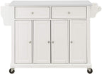 Crosley Furniture Full Size Stone Top Rolling Kitchen Island Storage Cart, Microwave Stand, Spice Rack, White
