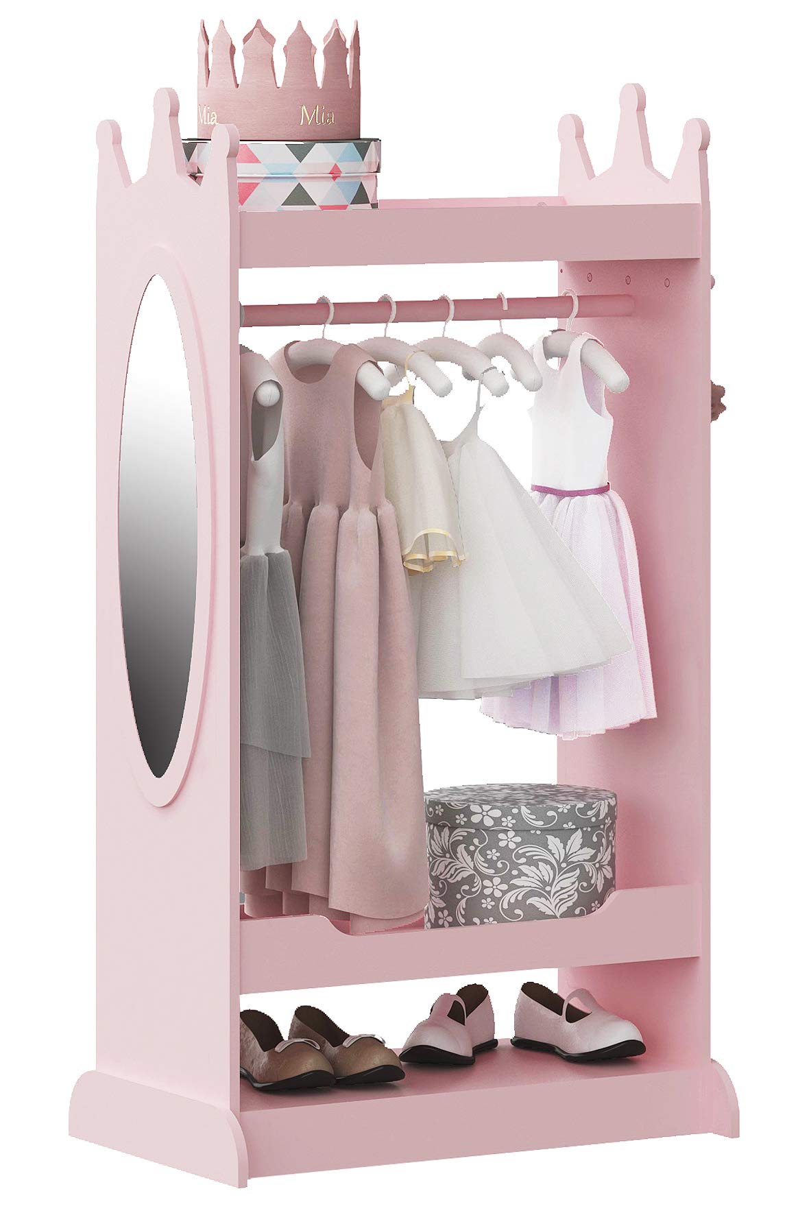 UTEX Kids Dress up Storage with Mirror,Costume Closet for Kids, Open Hanging Armoire Closet,Pretend Storage Closet for Kids,Cost