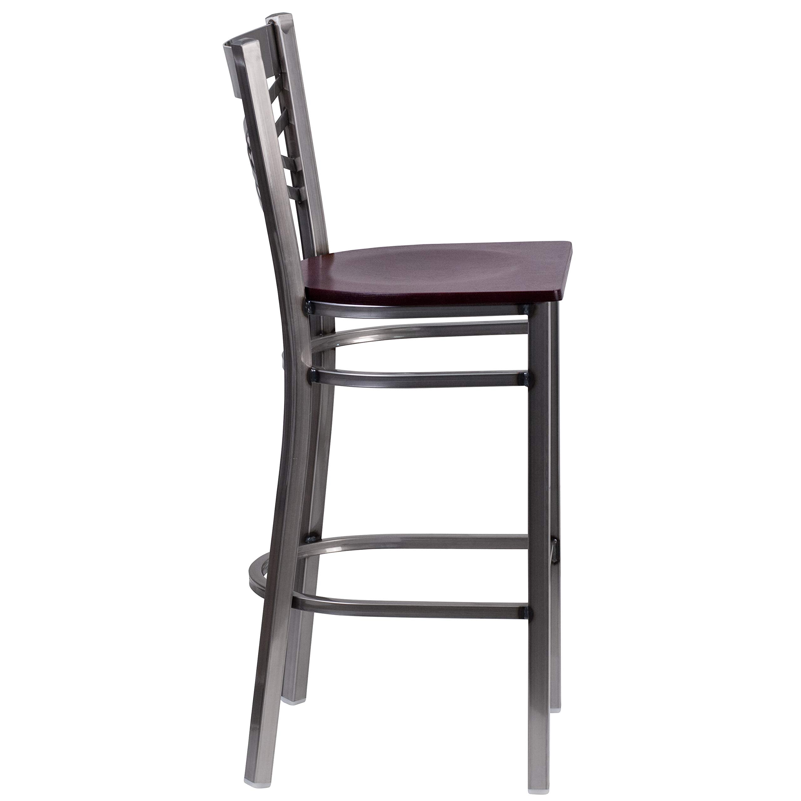 Flash Furniture Hercules Series Clear Coated ''X'' Back Metal Restaurant Barstool - Mahogany Wood Seat