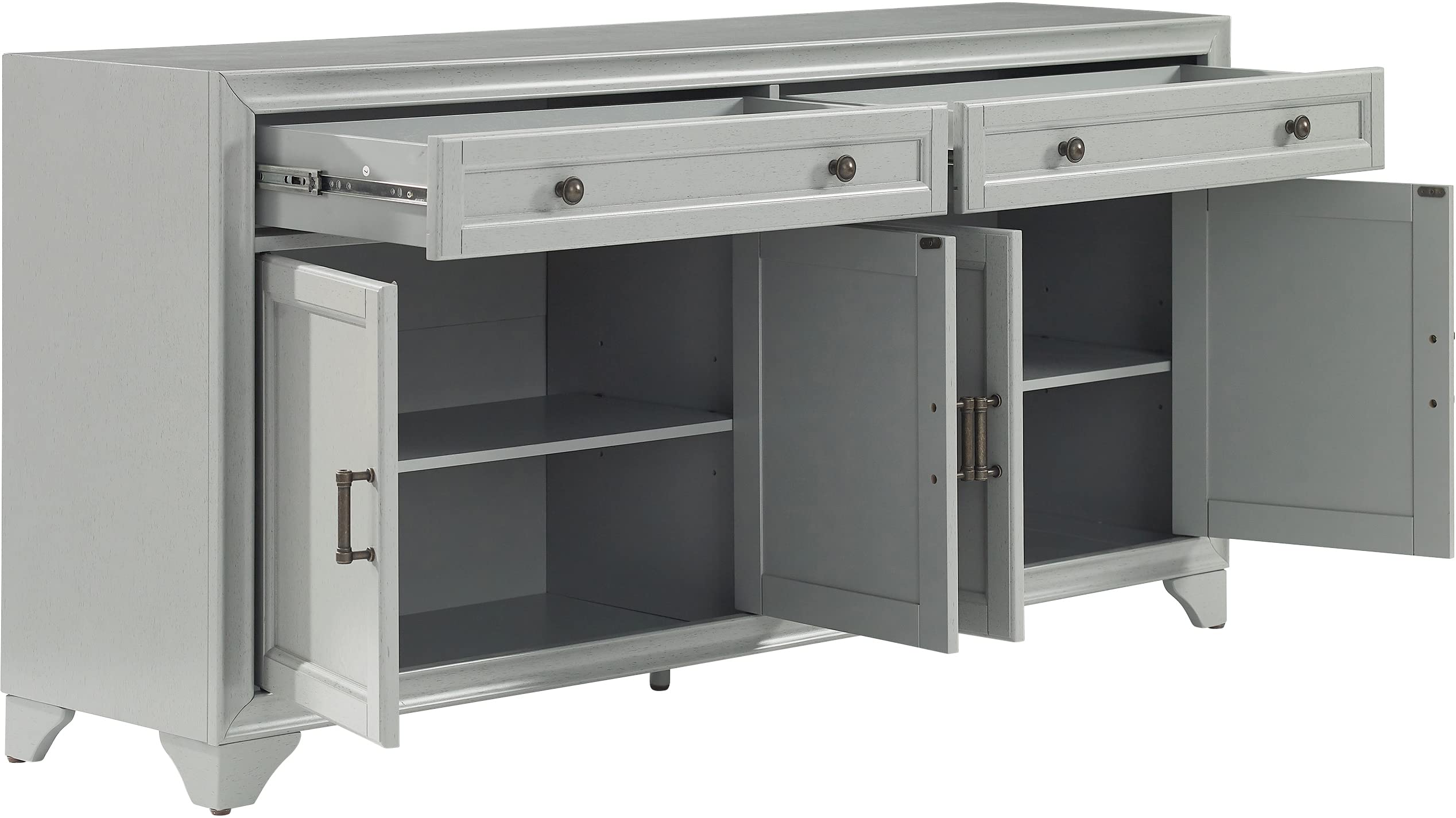 Crosley Furniture Tara Modern Farmhouse Sideboard Buffet Cabinet with Storage Shelves and Drawers, Distressed Gray