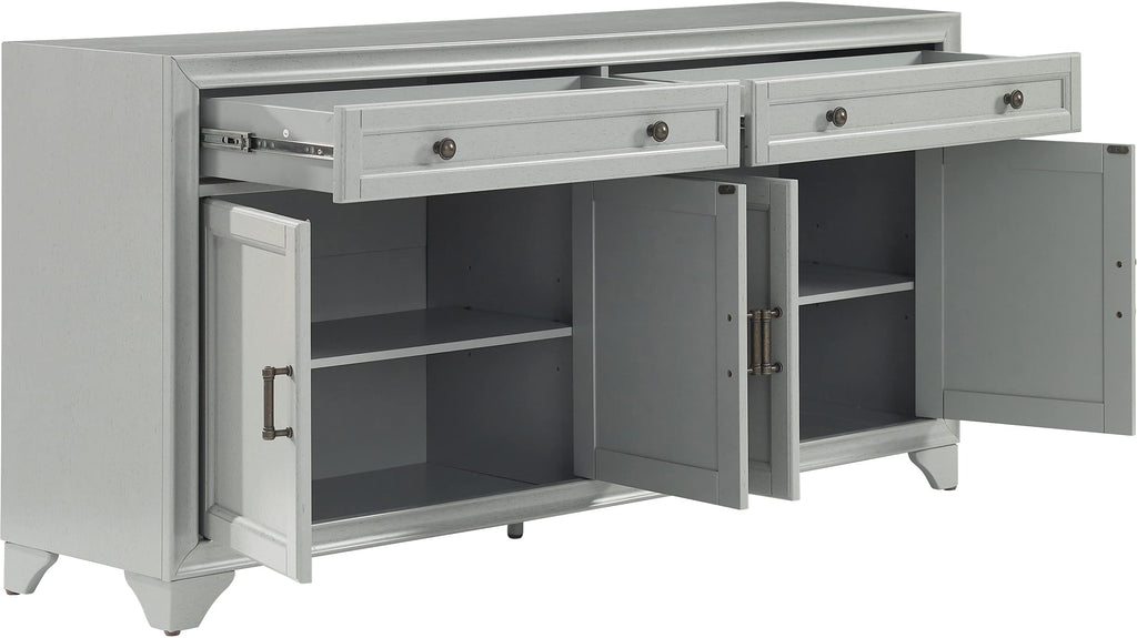 Crosley Furniture Tara Modern Farmhouse Sideboard Buffet Cabinet with Storage Shelves and Drawers, Distressed Gray