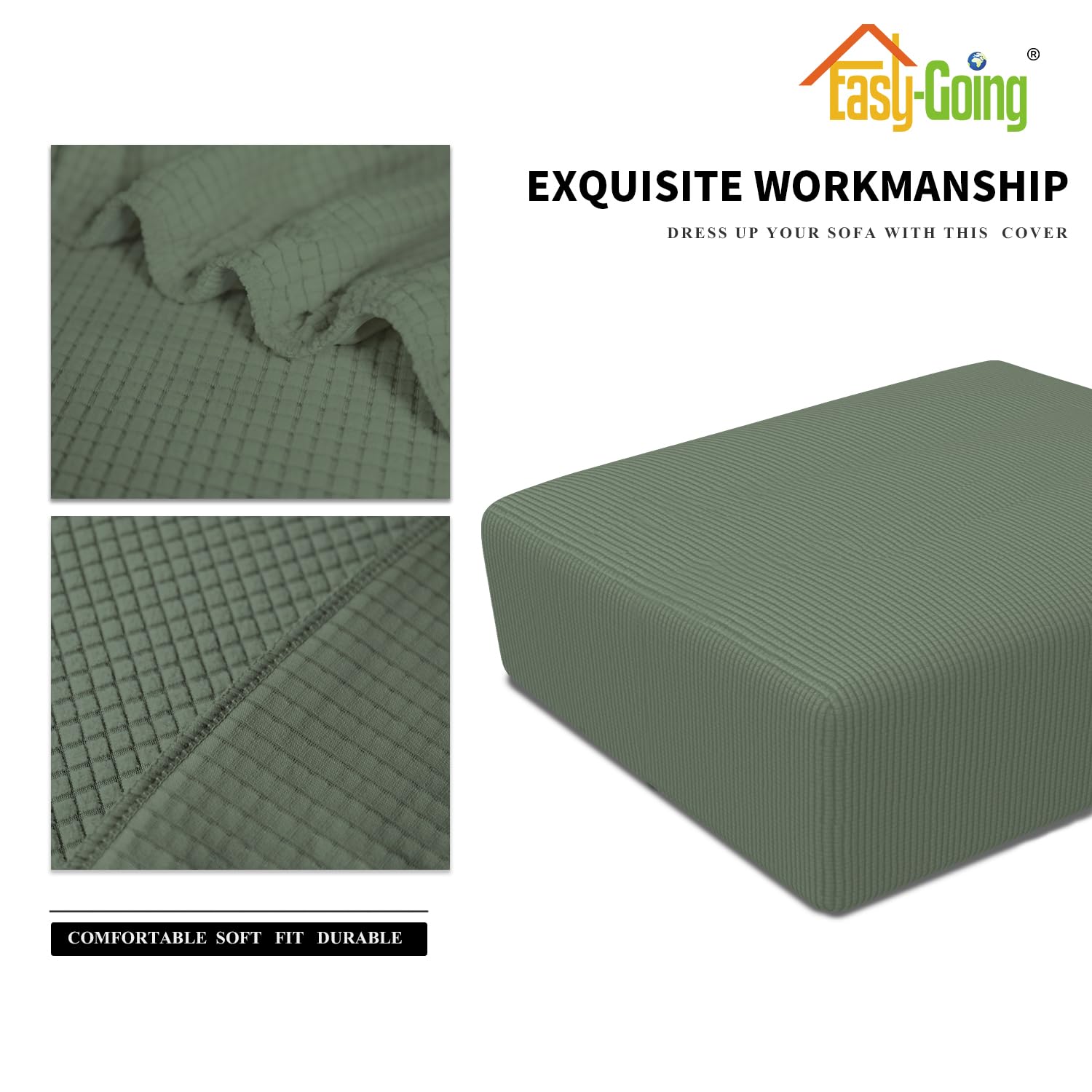 Easy-Going Stretch Square Ottoman Cover 40X40X15 Inch Folding Storage Stool Furniture Protector Soft Rectangle Slipcover With Elastic Bottom Greyish Green