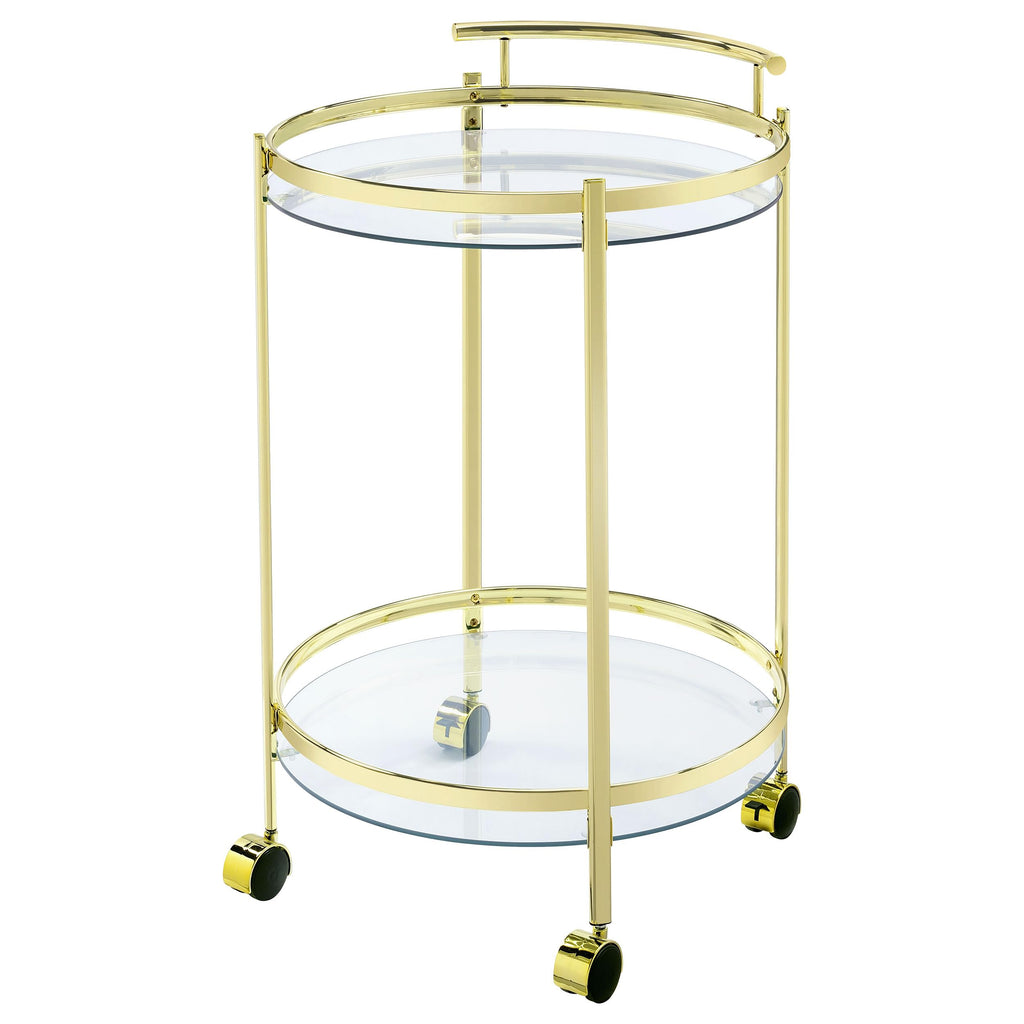 Coaster Home Furnishings Chrissy 2-Tier Round Glass Shelf Metal Bar Cart Brass 181366