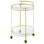 Coaster Home Furnishings Chrissy 2-Tier Round Glass Shelf Metal Bar Cart Brass 181366