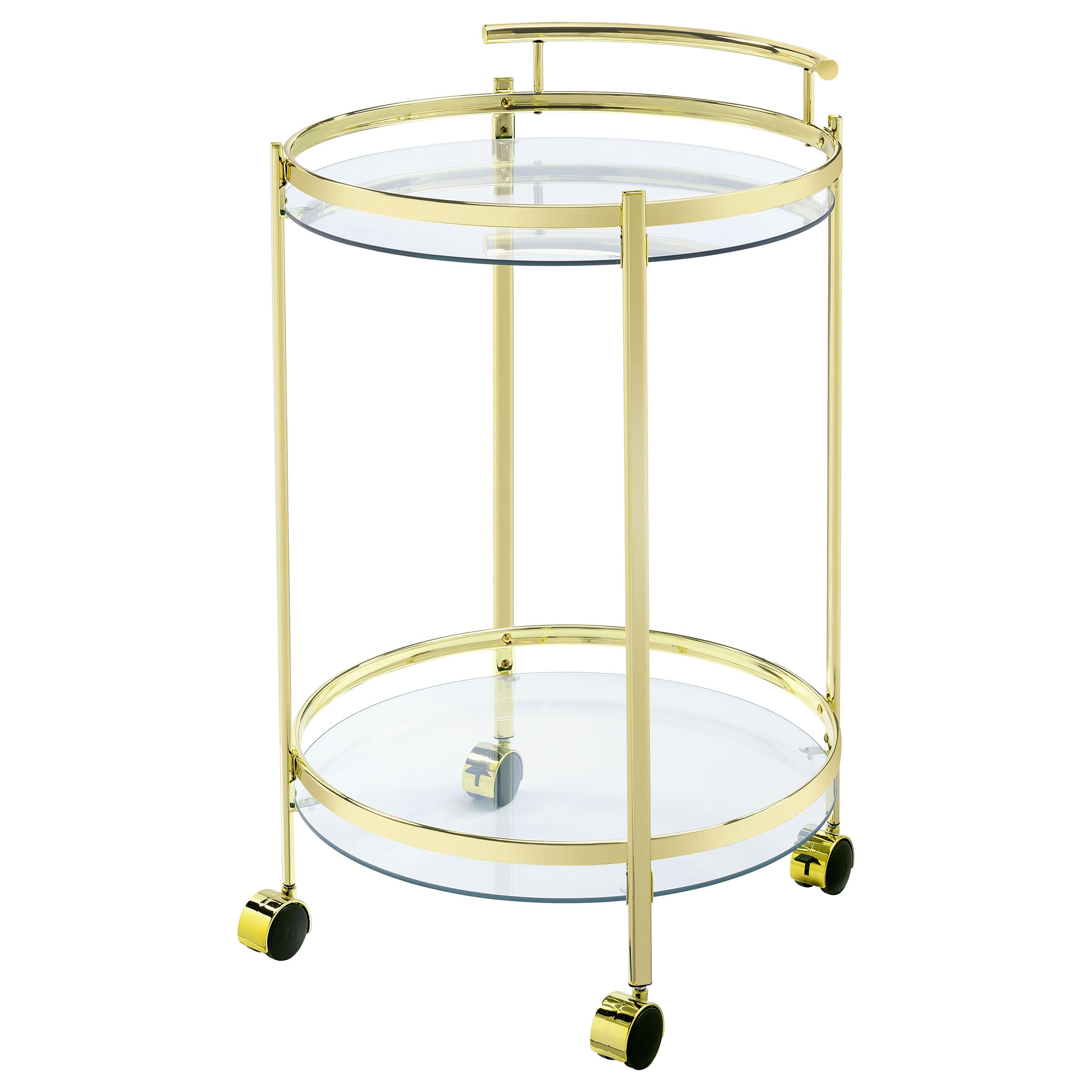 Coaster Home Furnishings Chrissy 2-Tier Round Glass Shelf Metal Bar Cart Brass 181366