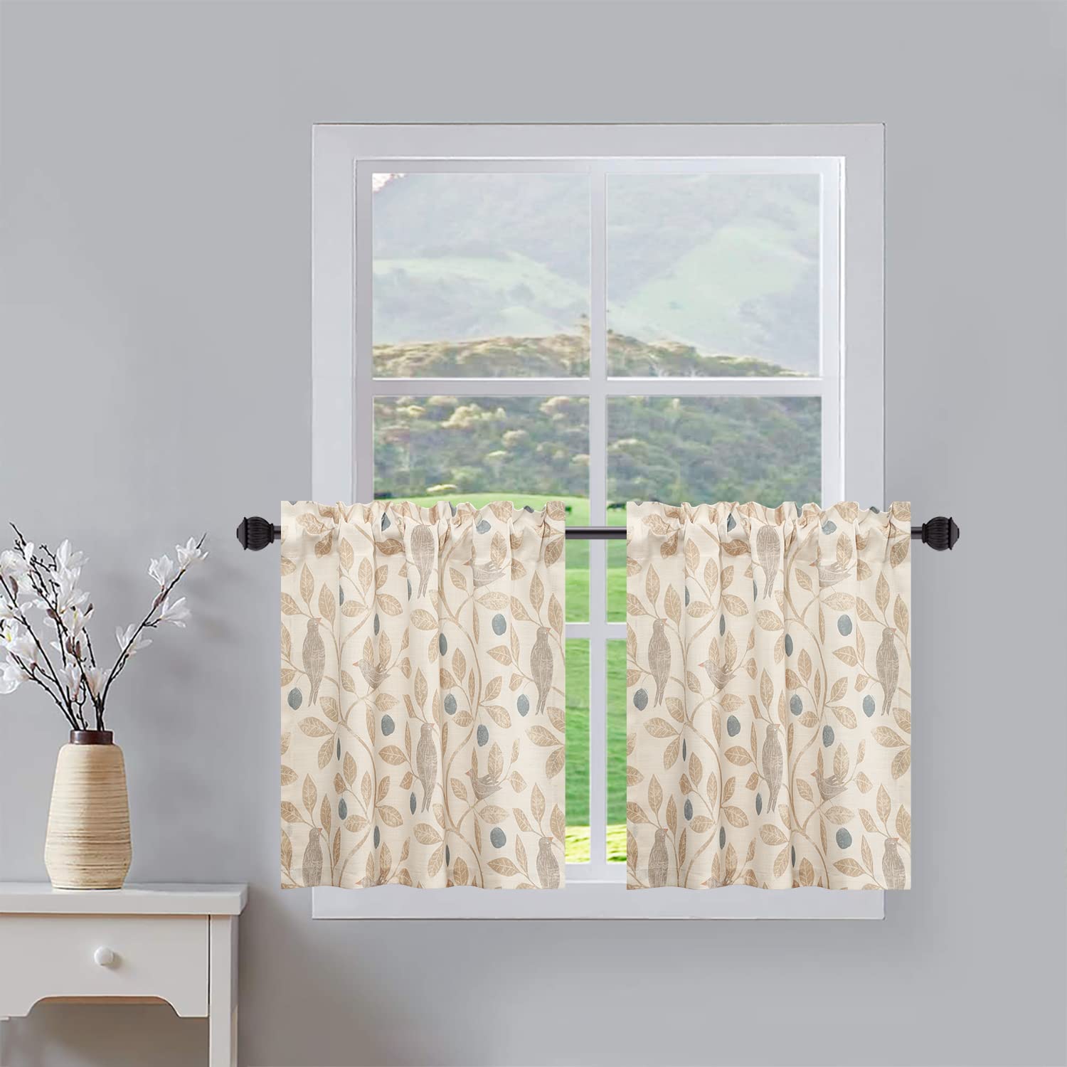 Vogol Small Window Curtains, Cute Birds Print Short Half Curtains For Nursery Bathroom Cafe Door Head, 30 X 24, 2 Panels, Top Po