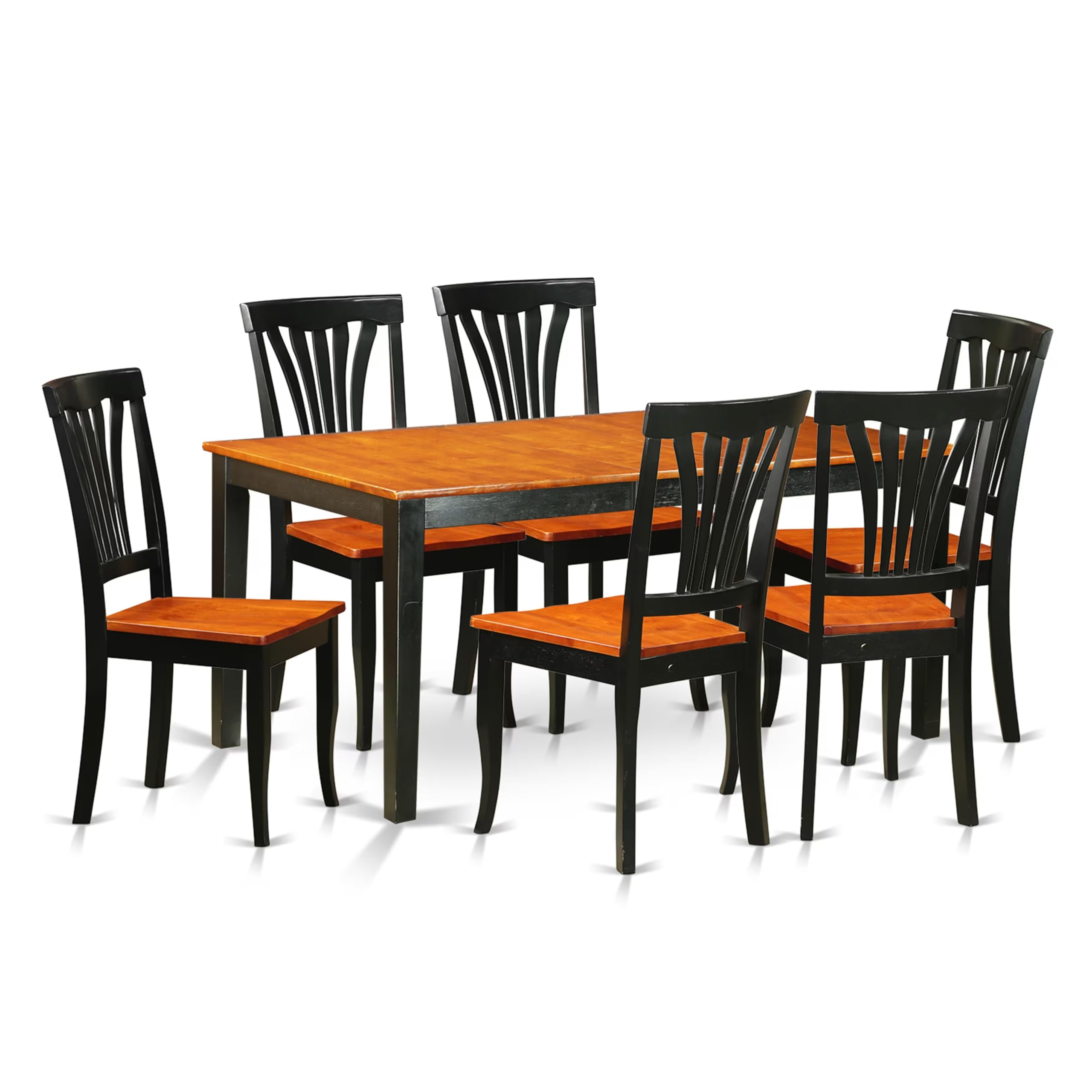 East West Furniture NIAV7-BCH-W 7 Piece Dining Table Set Consist of a Rectangle Dining Room Table with Butterfly Leaf and 6 Wood Seat Chairs, 36x66 Inch, Black & Cherry