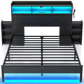 Rolanstar Bed Frame Full Size with Bookcase Storage Headboard, Slide Out Bedside Storage, Bed with Charging Station & LED Lights
