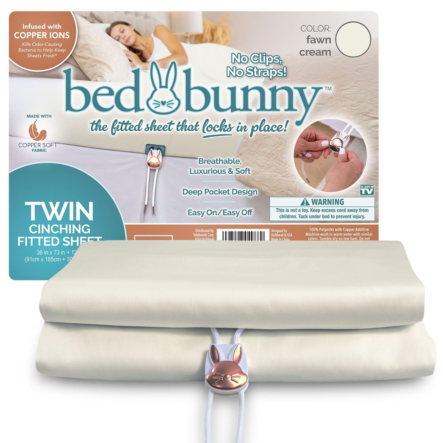 Bed Bunny Locking Fitted Sheet, Hugs Mattress, Wont Slip, Stays Tight, As-Seen-On-Tv, Coppersoft Luxurious Comfort, Copper Infus