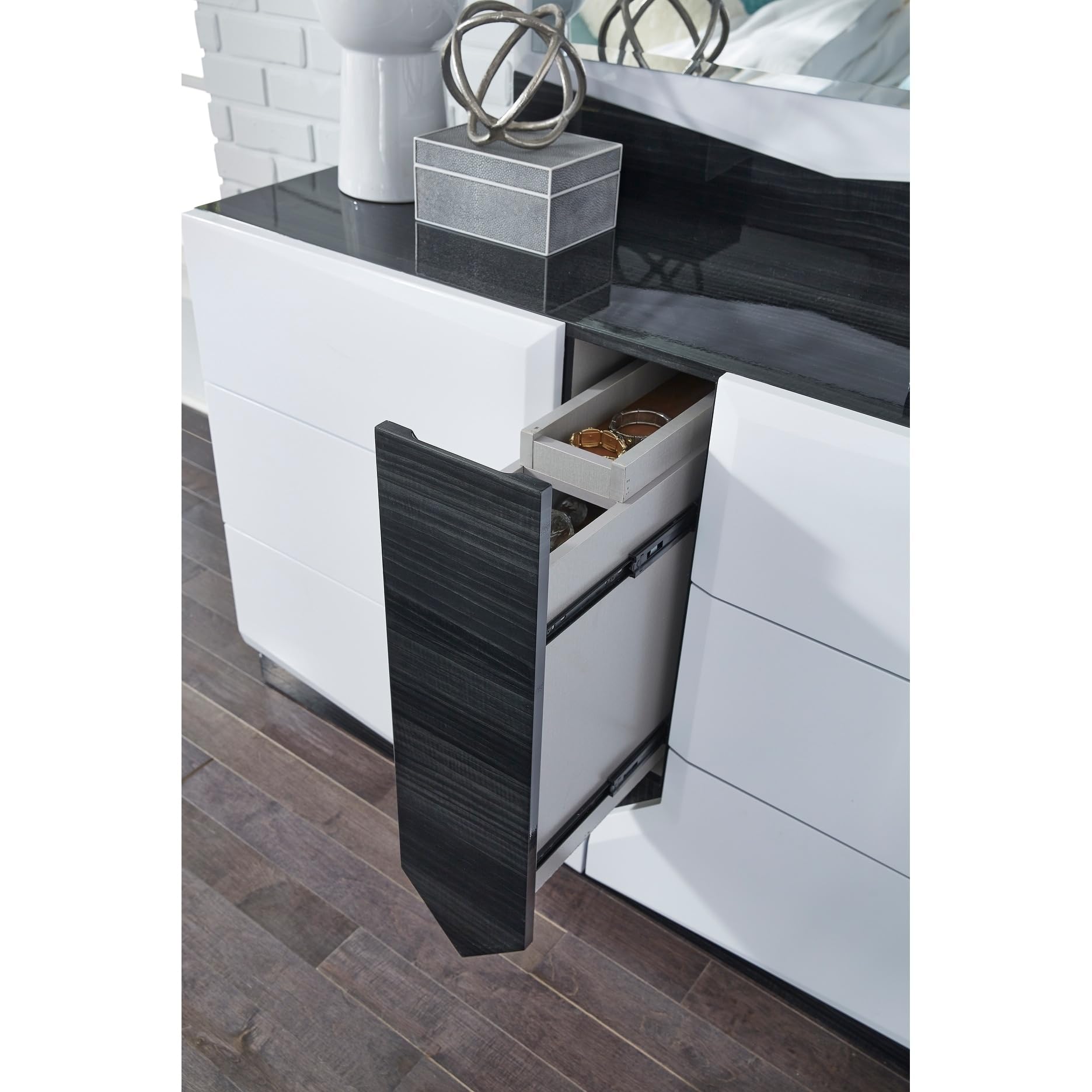 Global Furniture Hudson Black Dresser, White - Grey