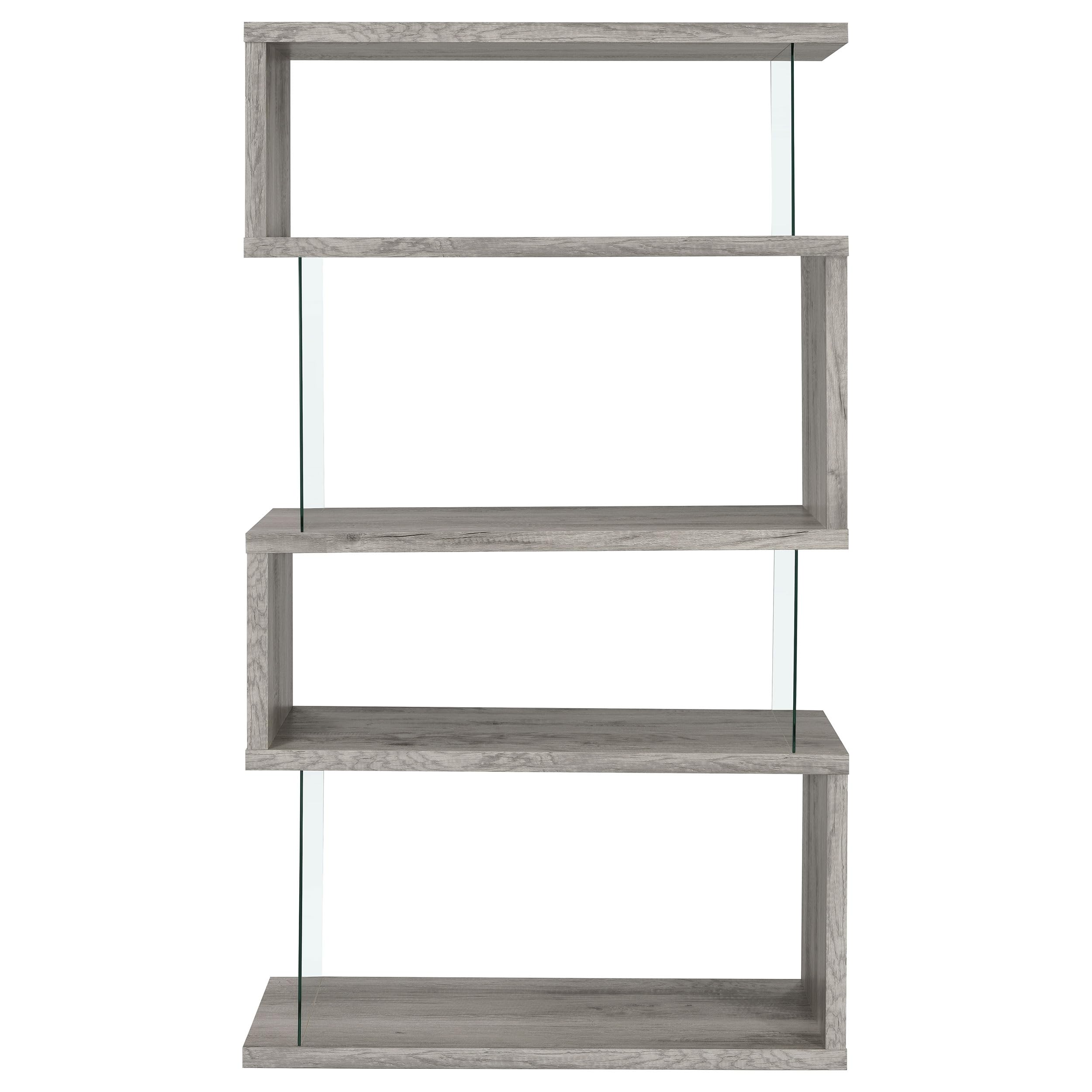 Coaster Home Furnishings Emelle 63-inch 4-Shelf Glass Panel Bookshelf Grey Driftwood