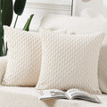 Madizz Pack Of 2 Boho Corduroy Striped Throw Pillow Covers 16X16 Inch Cream White Soft Decorative Cushion Cover For Bedroom Sofa