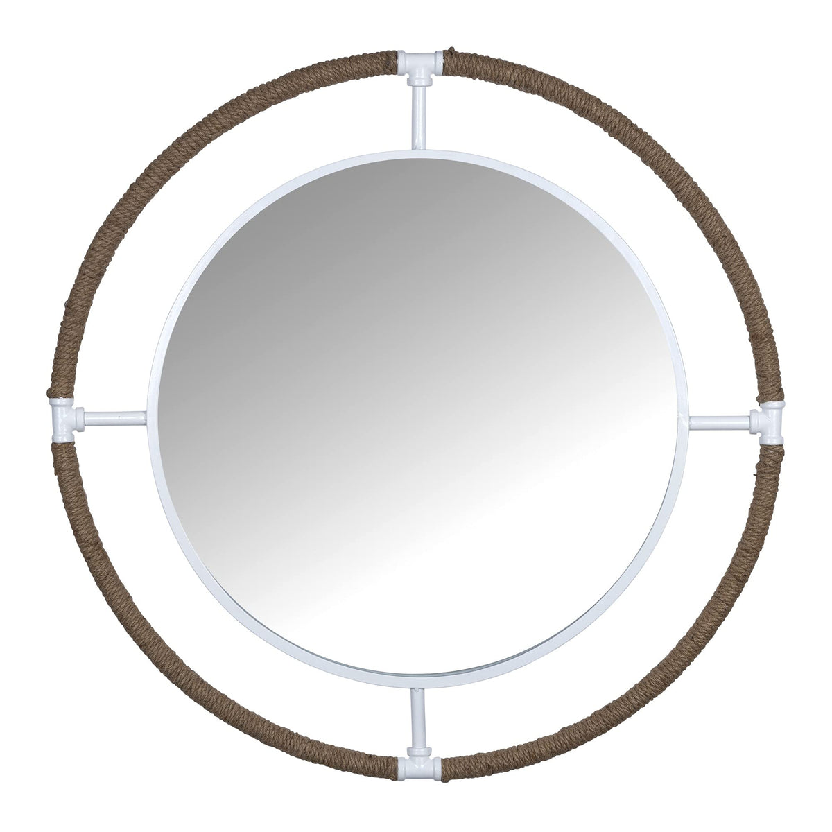 HomeRoots Multi 40% Metal 40% Mirror 12% MDF 8% Rope Nautical Round Wall Mirror