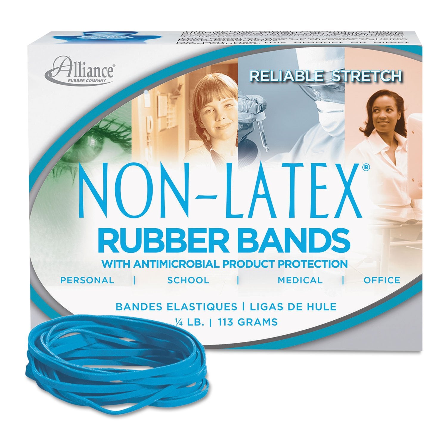 Alliance 42339 Antimicrobial Non-Latex Rubber Bands, Sz. 33, 3-1/2 X 1/8, .25Lb Box