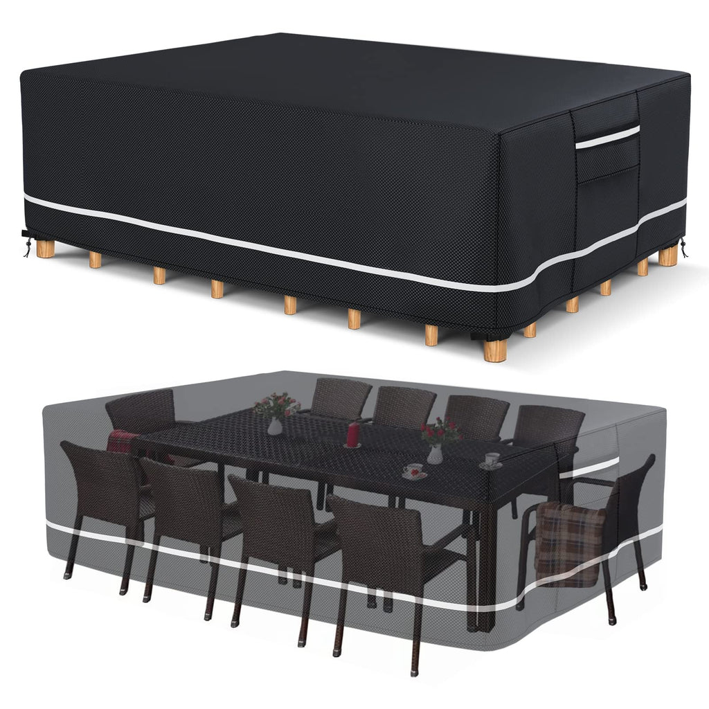 Outdoor Furniture Covers Waterproof, 600D Heavy Duty Patio Furniture Set Cover Outdoor Table And Chair Covers, 126'X63'X28' Rectangular Patio Covers For Outdoor Furniture, Black With White Border